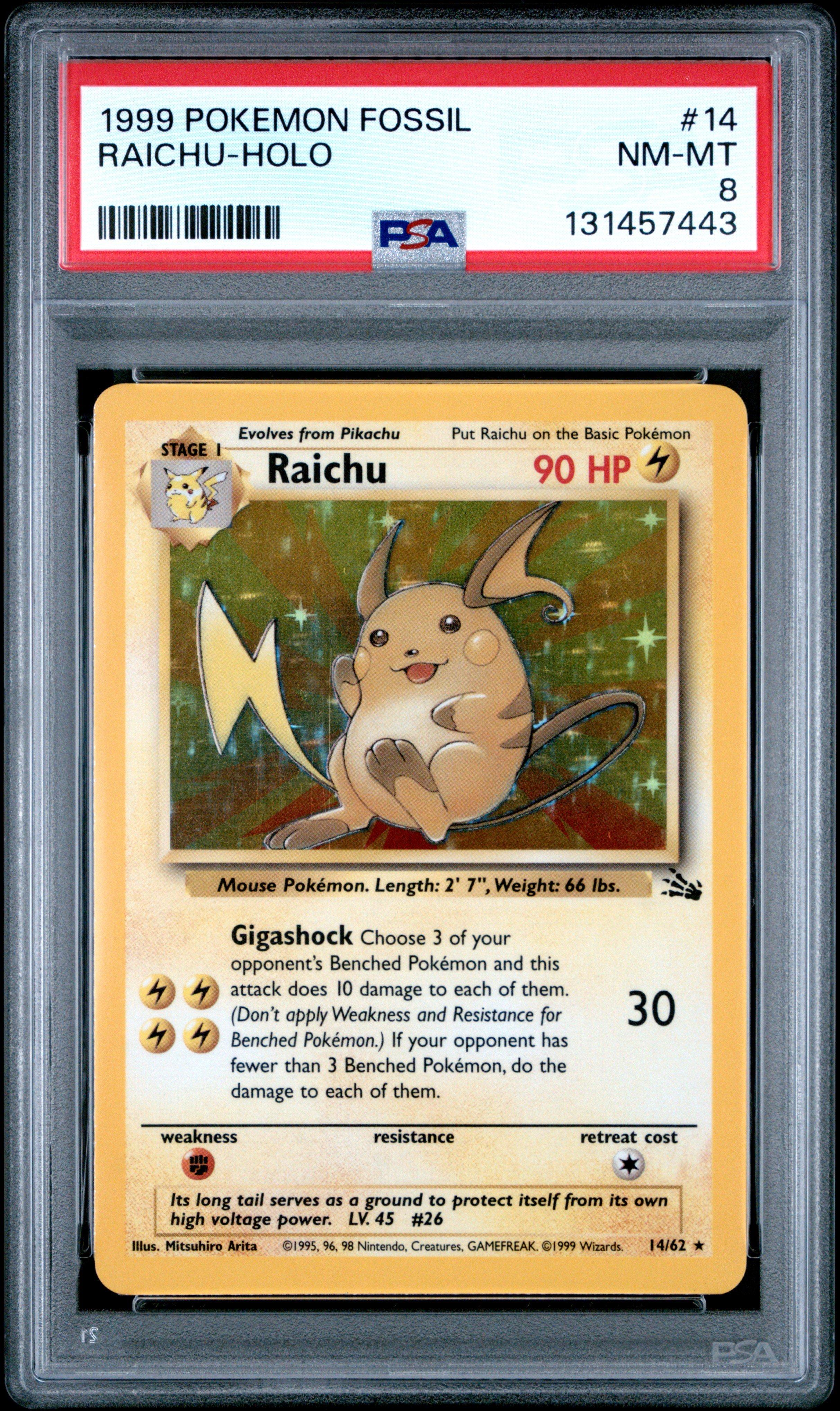 1999 Pokemon Fossil 14 Raichu-holo PSA 8 Graded Card | GameStop