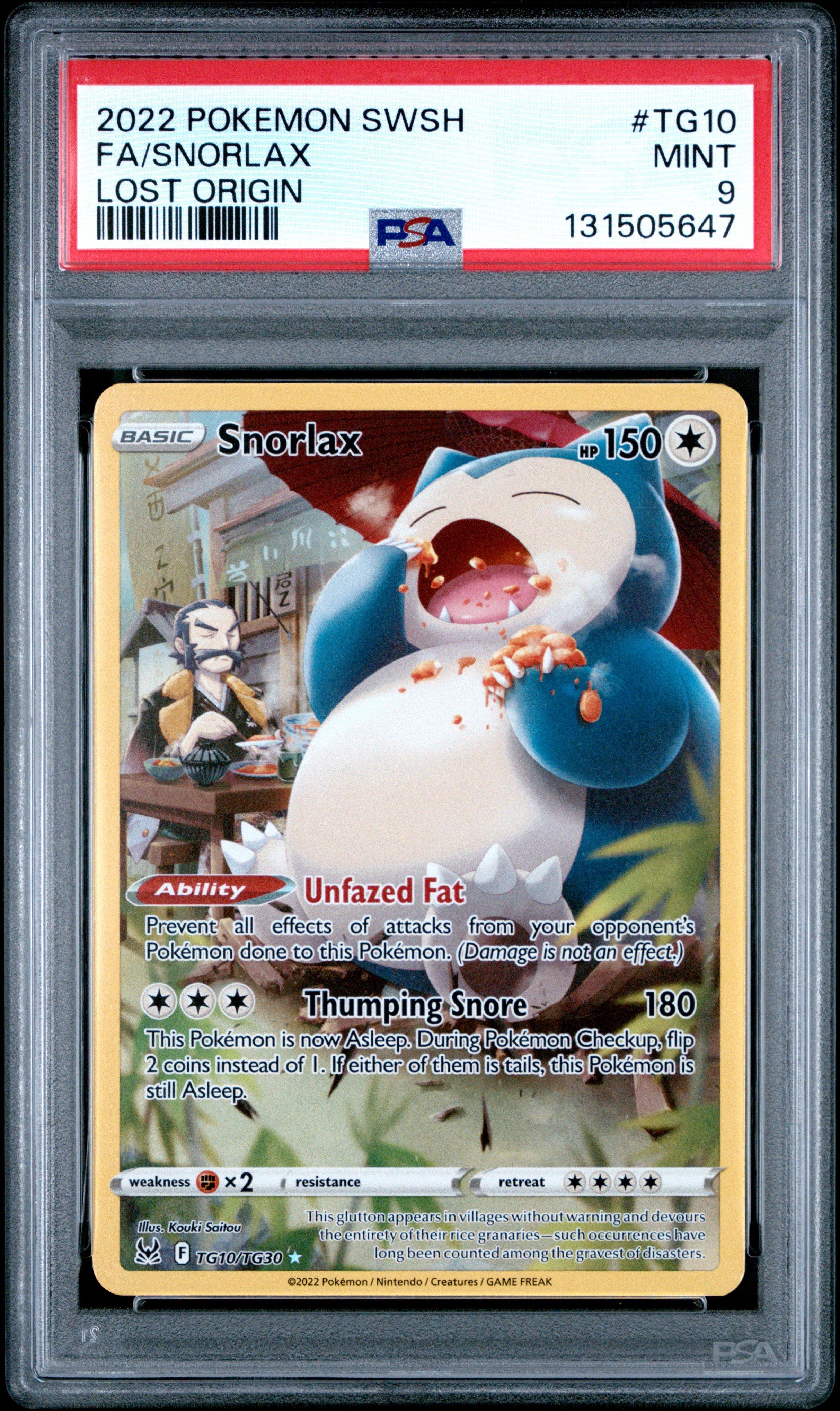2022 Pokemon Sword & Shield Lost Origin Tg10 Full Art/snorlax PSA