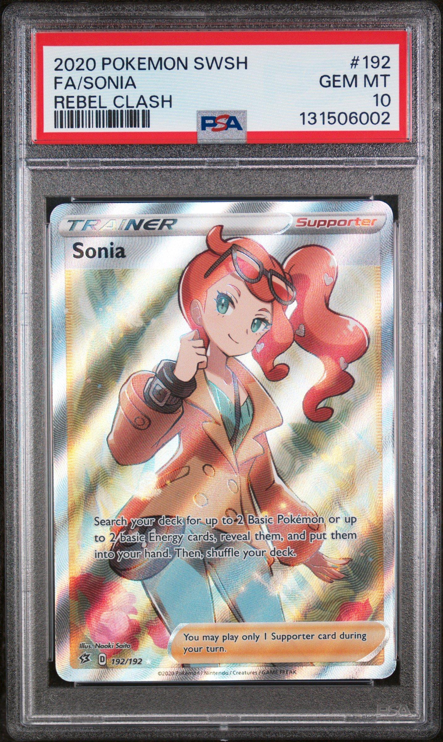 2020 Pokemon Sword & Shield Rebel Clash 192 Full Art/sonia PSA 10