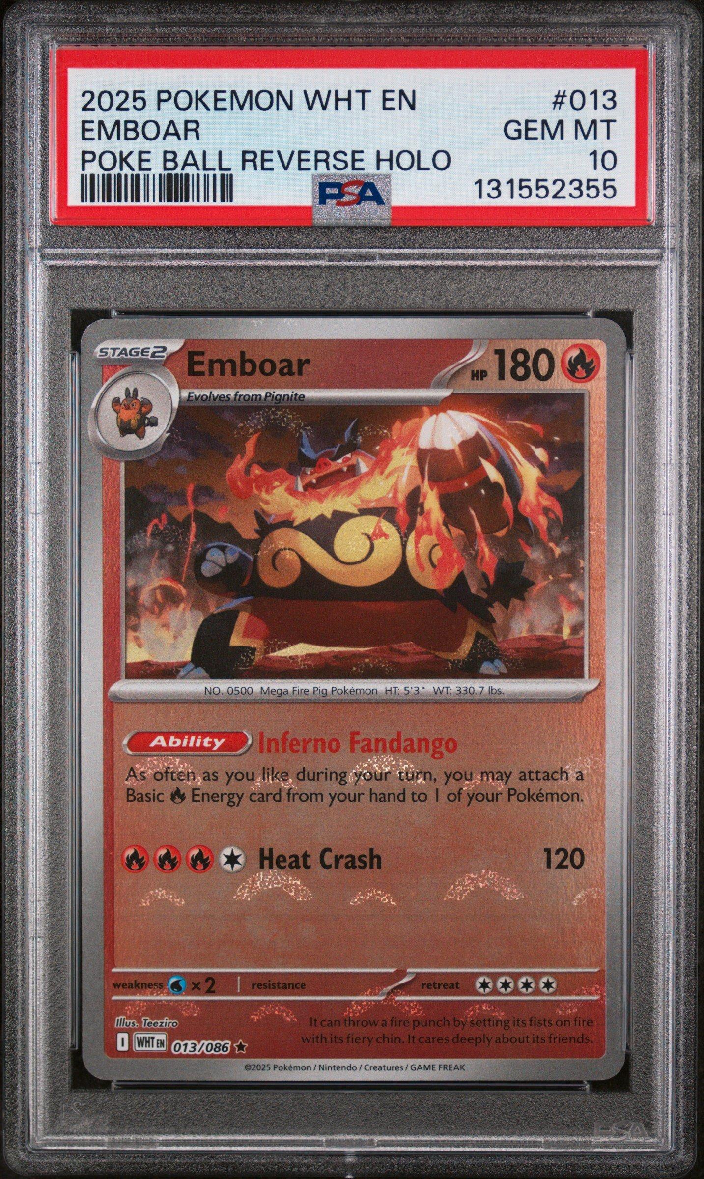 2025 Pokemon Wht En-white Flare 013 Emboar Poke Ball Reverse Holo