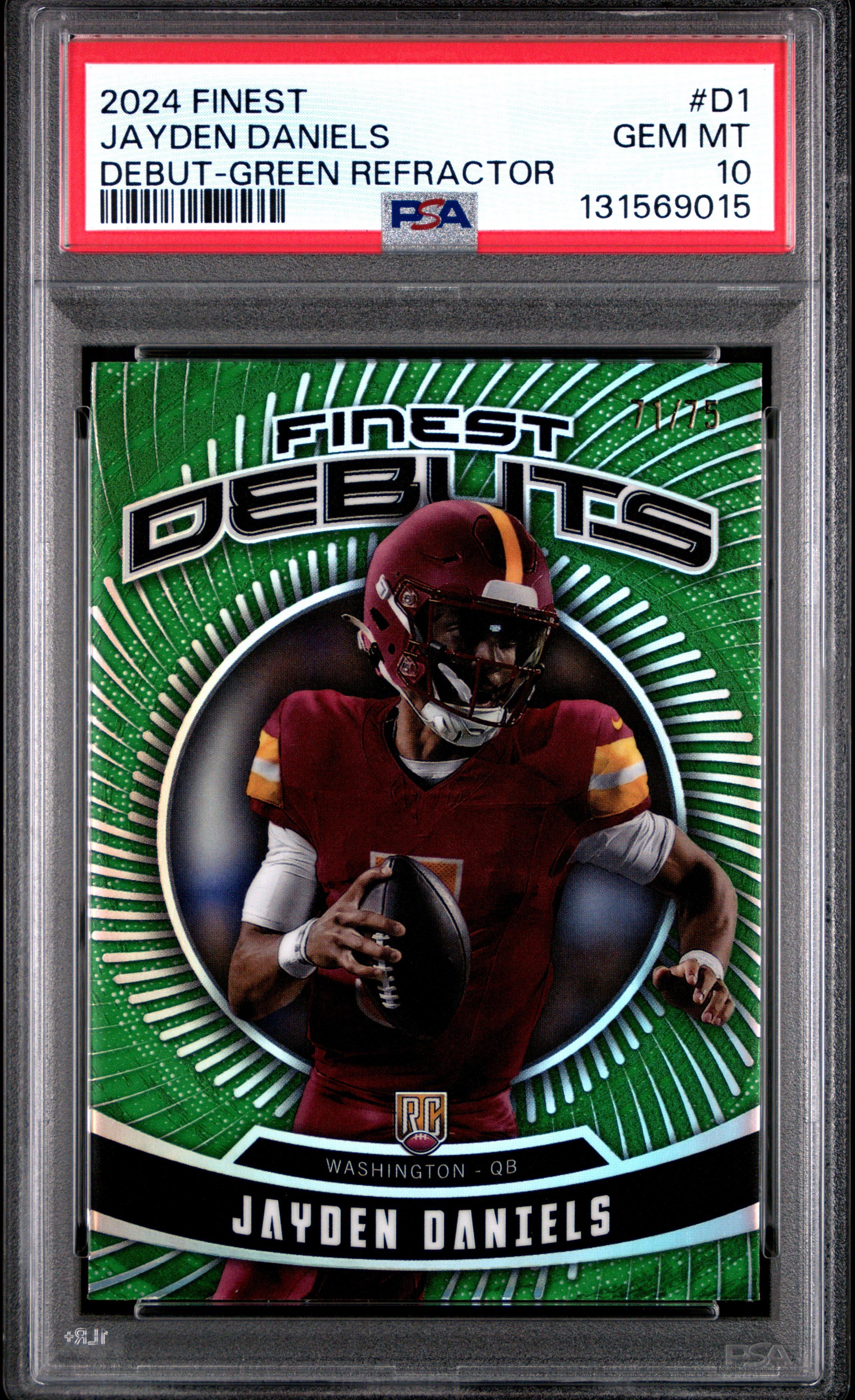 2024 Topps Finest Debut D1 Jayden Daniels Green Refractor PSA 10