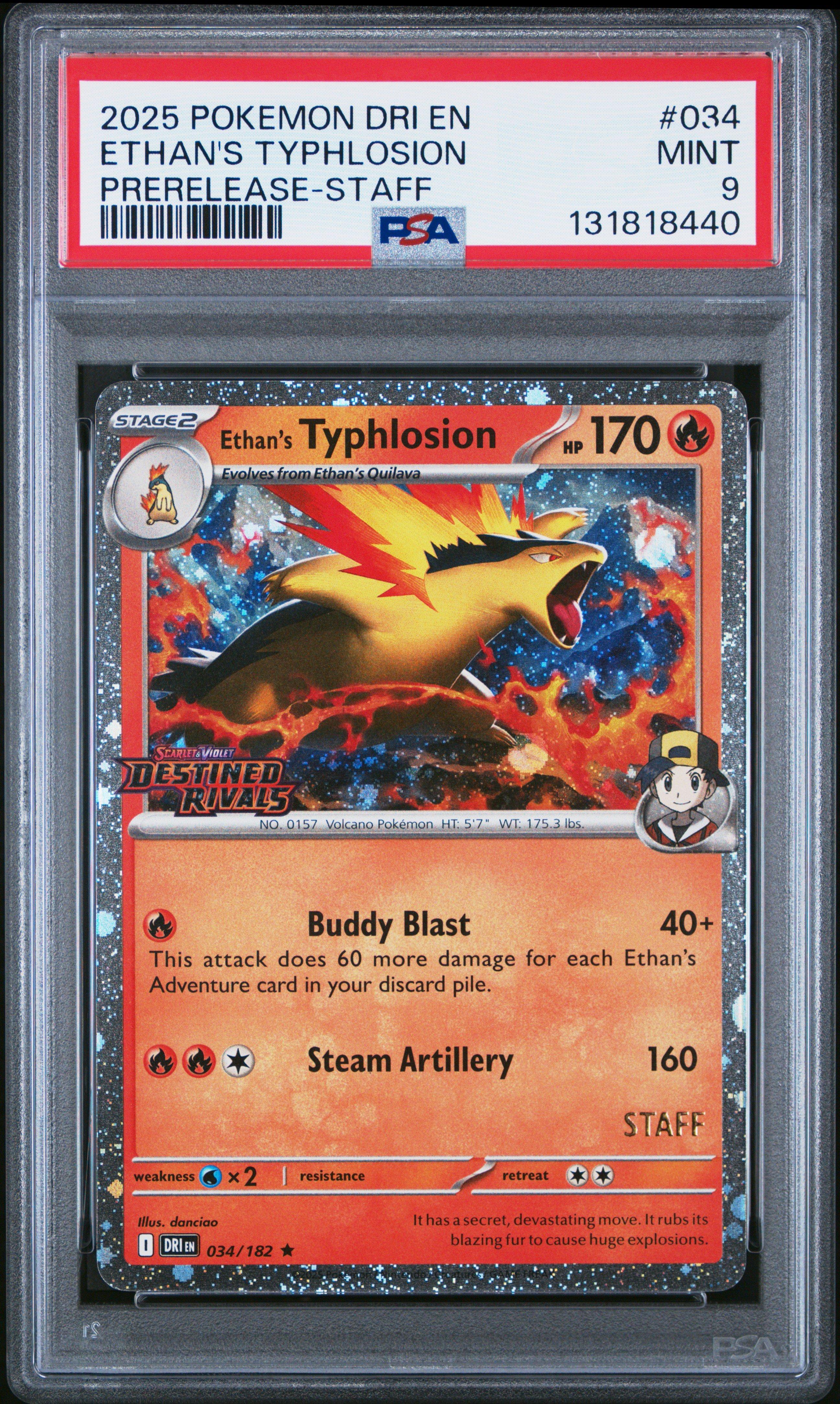 2025 Pokemon Dri En-destined Rivals 034 Ethan's Typhlosion Prerelease-staff PSA 9