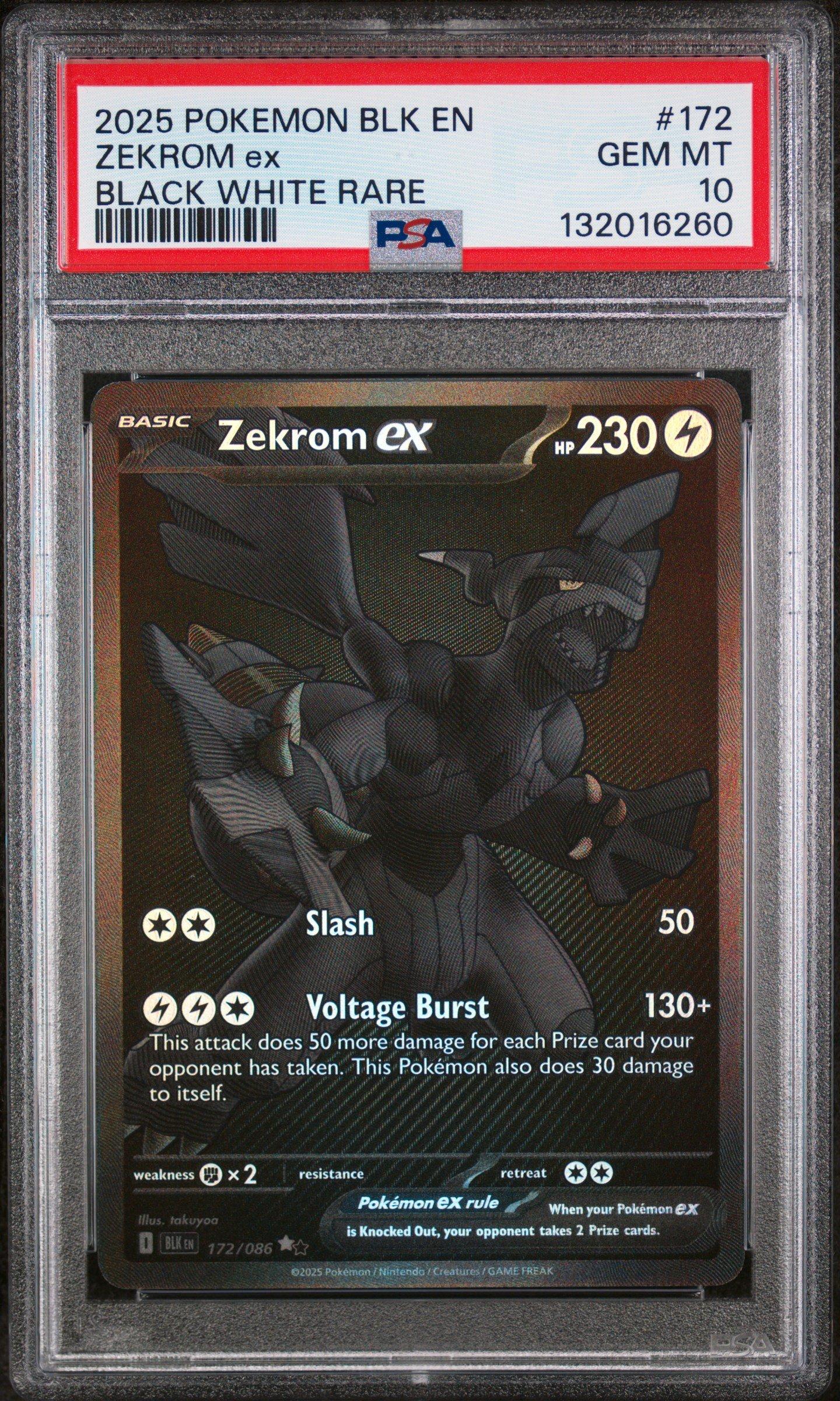 2025 Pokemon Blk En-black Bolt 172 Zekrom Ex Black White Rare PSA