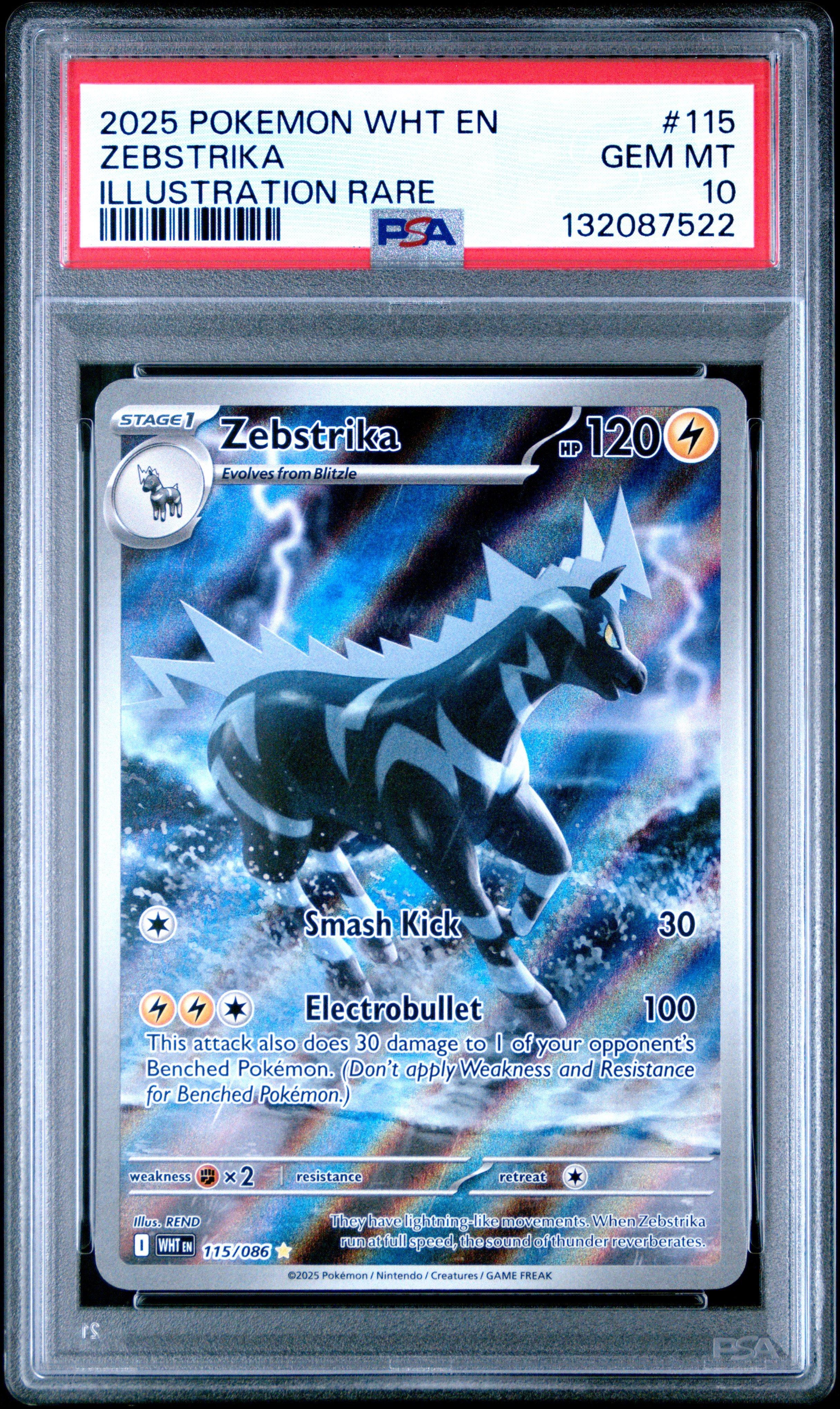 2025 Pokemon Wht En-white Flare 115 Zebstrika Illustration Rare PSA 10