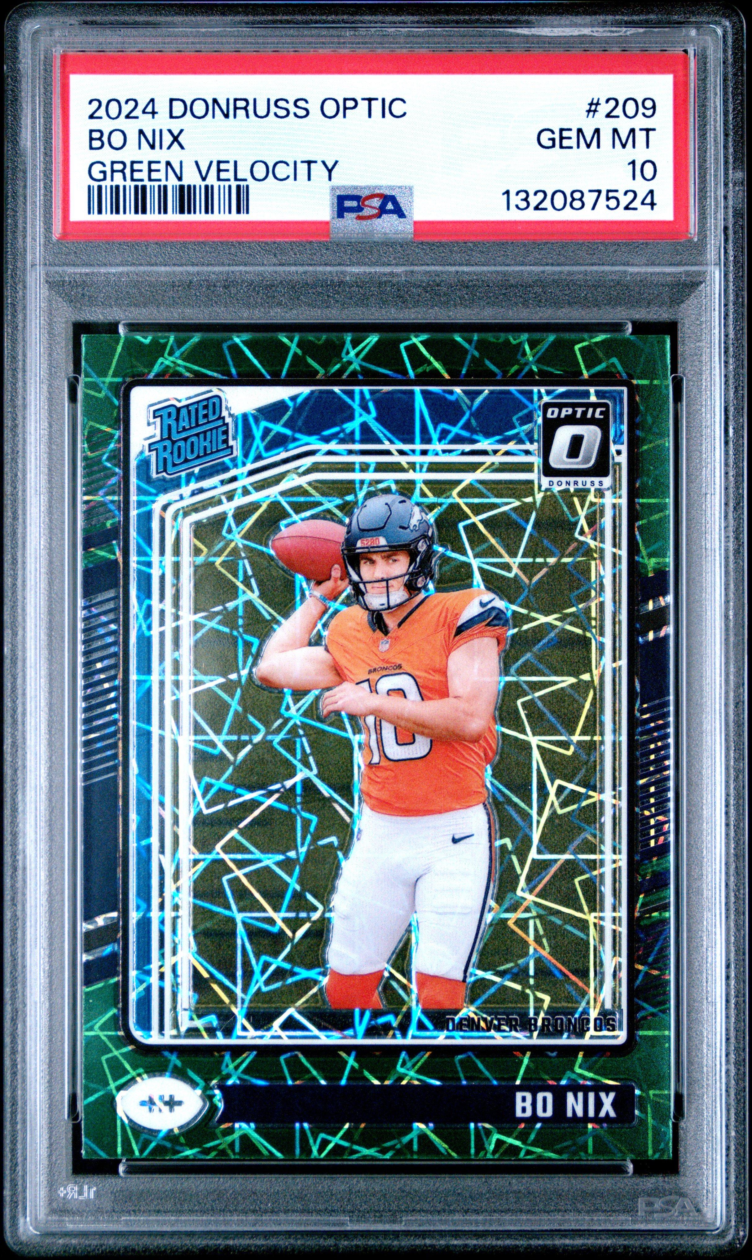 2024 Panini Donruss Optic 209 Bo Nix Green Velocity PSA 10
