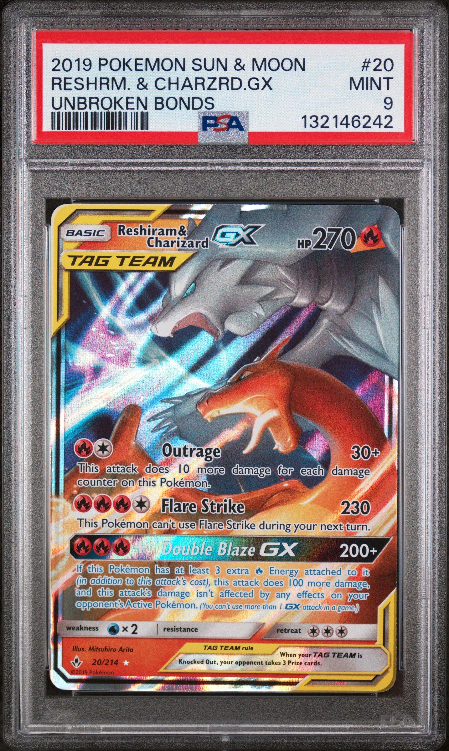 pokemon cards reshiram and charizard gx 2019 Sun & Moon Unbroken Bonds 20 & PSA 9 Graded Card No Size. Sword & Shield - League