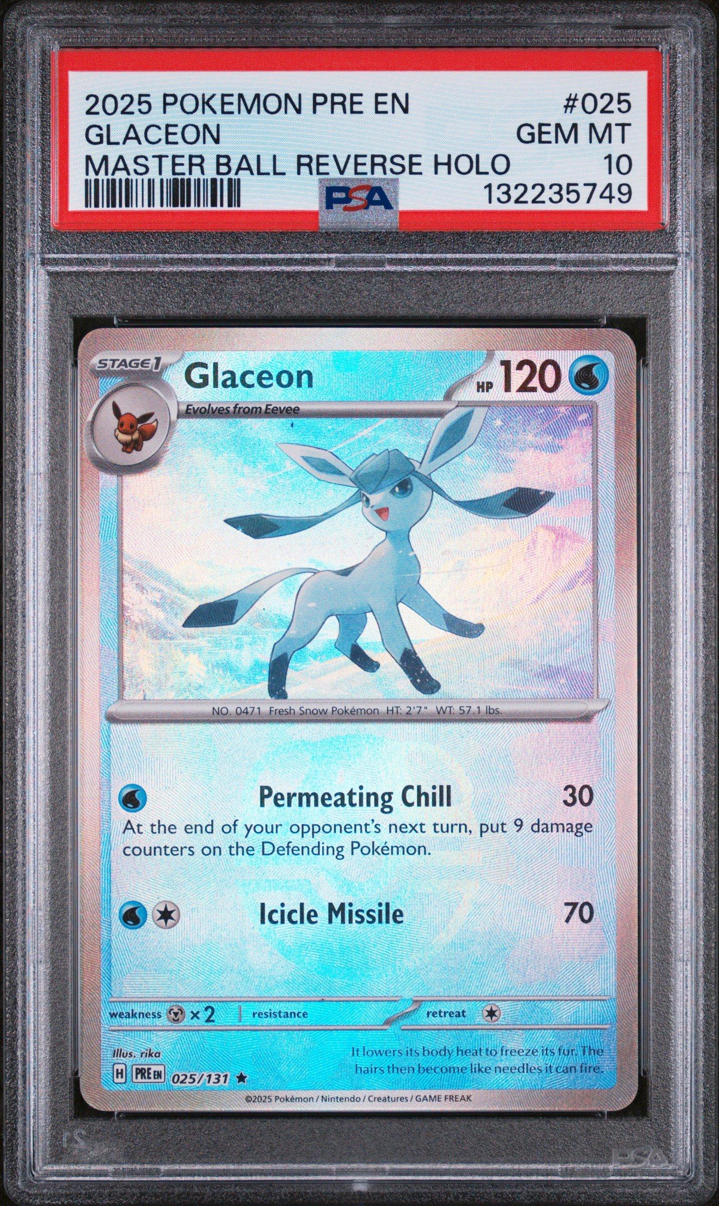 2025 Pokemon Pre En-prismatic Evolutions 025 Glaceon Master Ball