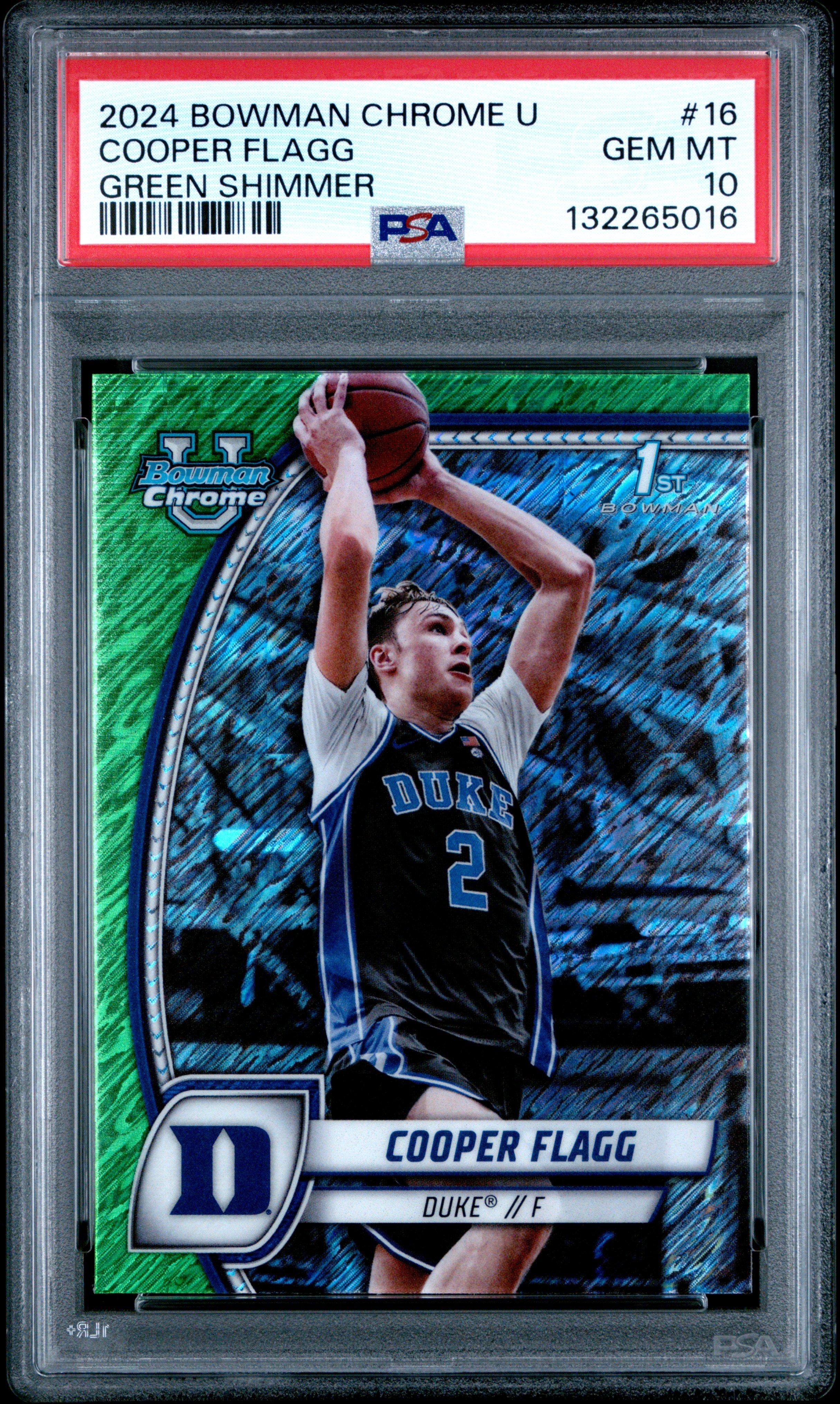 2024 Bowman Chrome University 16 Cooper Flagg Green Shimmer PSA 10 
