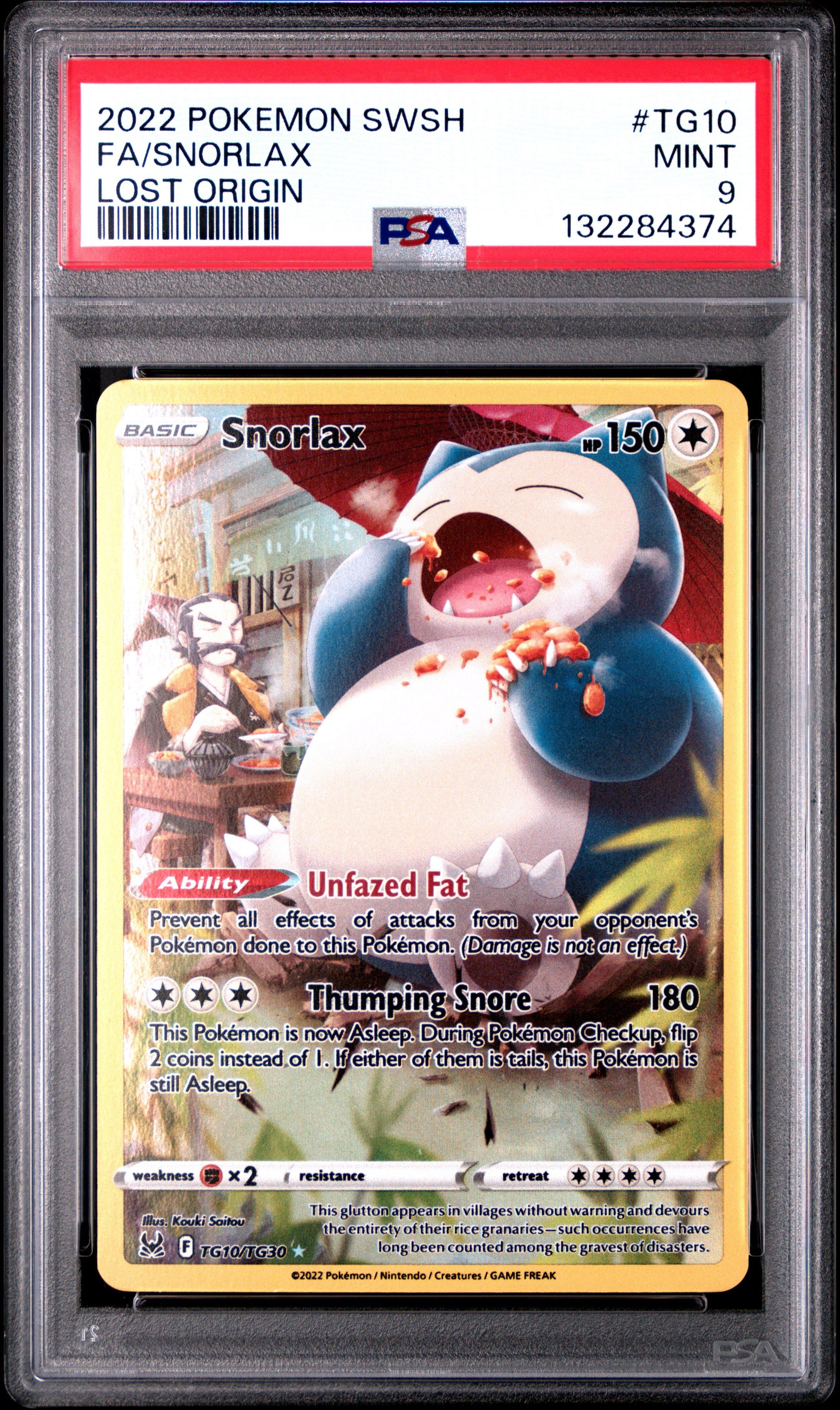 2022 Pokemon Sword & Shield Lost Origin Tg10 Full Art/snorlax PSA