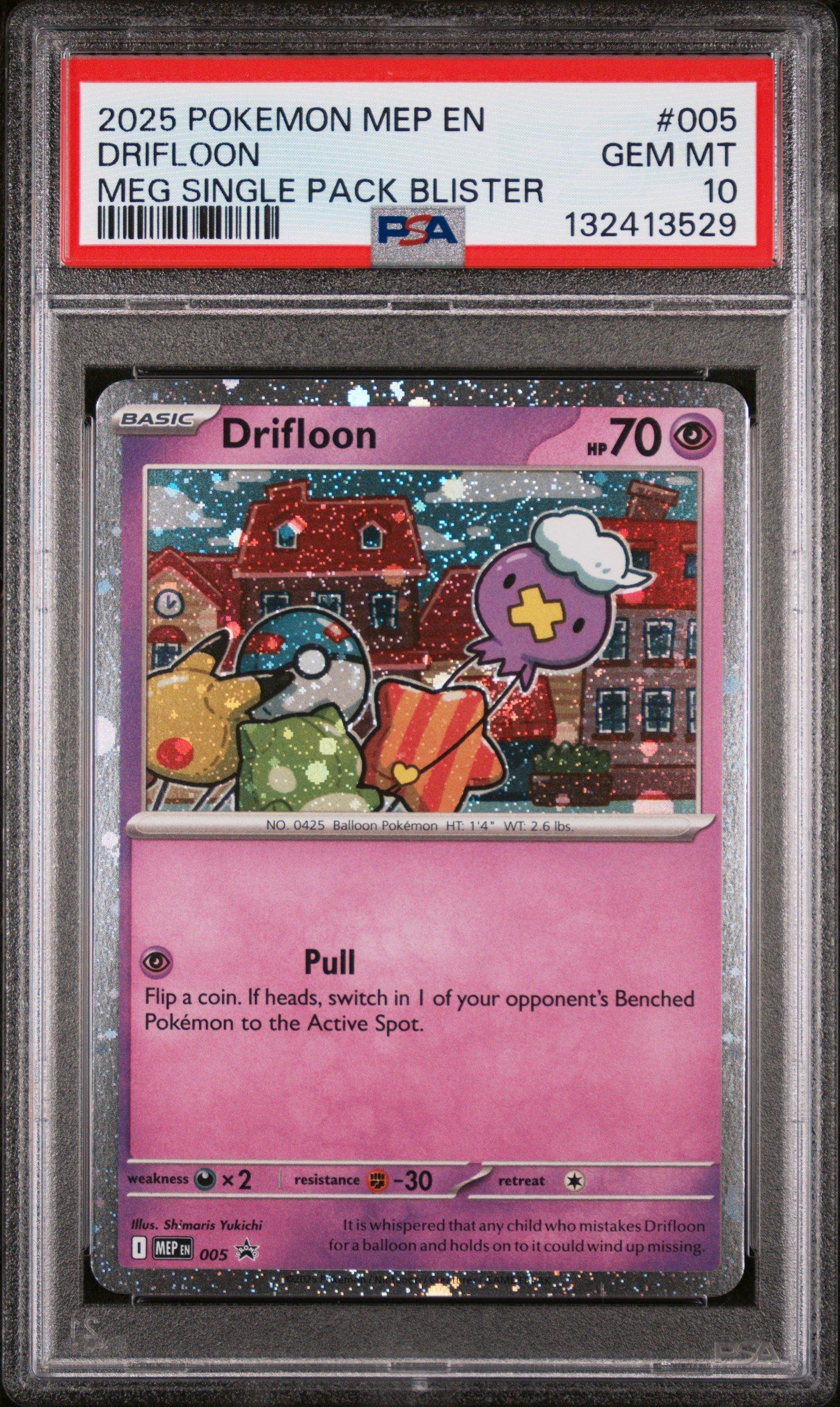 drifloon pokemon card value 2025 Mep En-me Black Star Promo 005 Mega Evolution Single Pack Blister PSA 10 Graded Colorless Gust (10) Psychic Drifloon #51 Prices | Pokemon