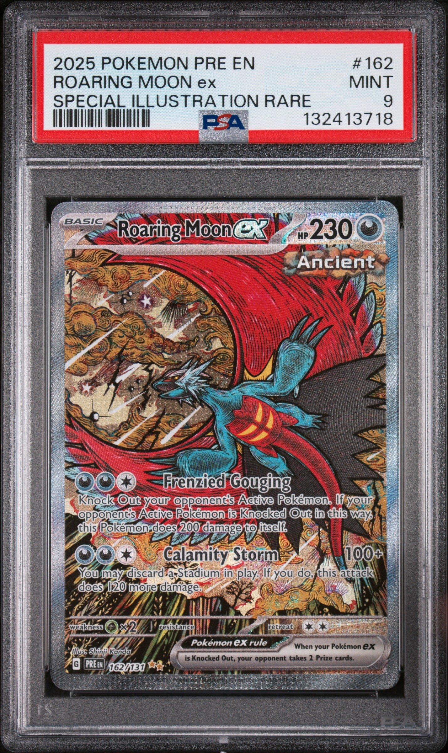 roaring moon ex pokemon card value Roaring Moon EX 2025 Pokemon Prismatic Evolutions Special Illustration Rare #162 PSA Authenticated 10 Card