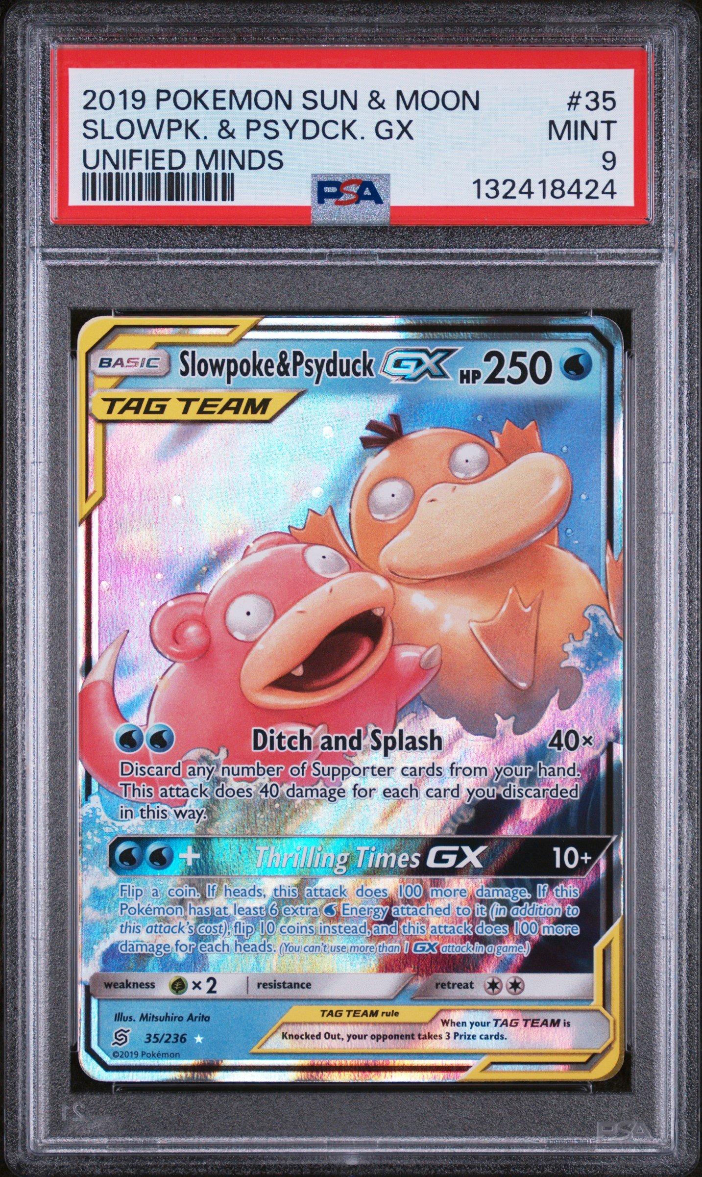 2019 Pokemon Sun & Moon Unified Minds 35 Slowpoke & Psyduck Gx PSA