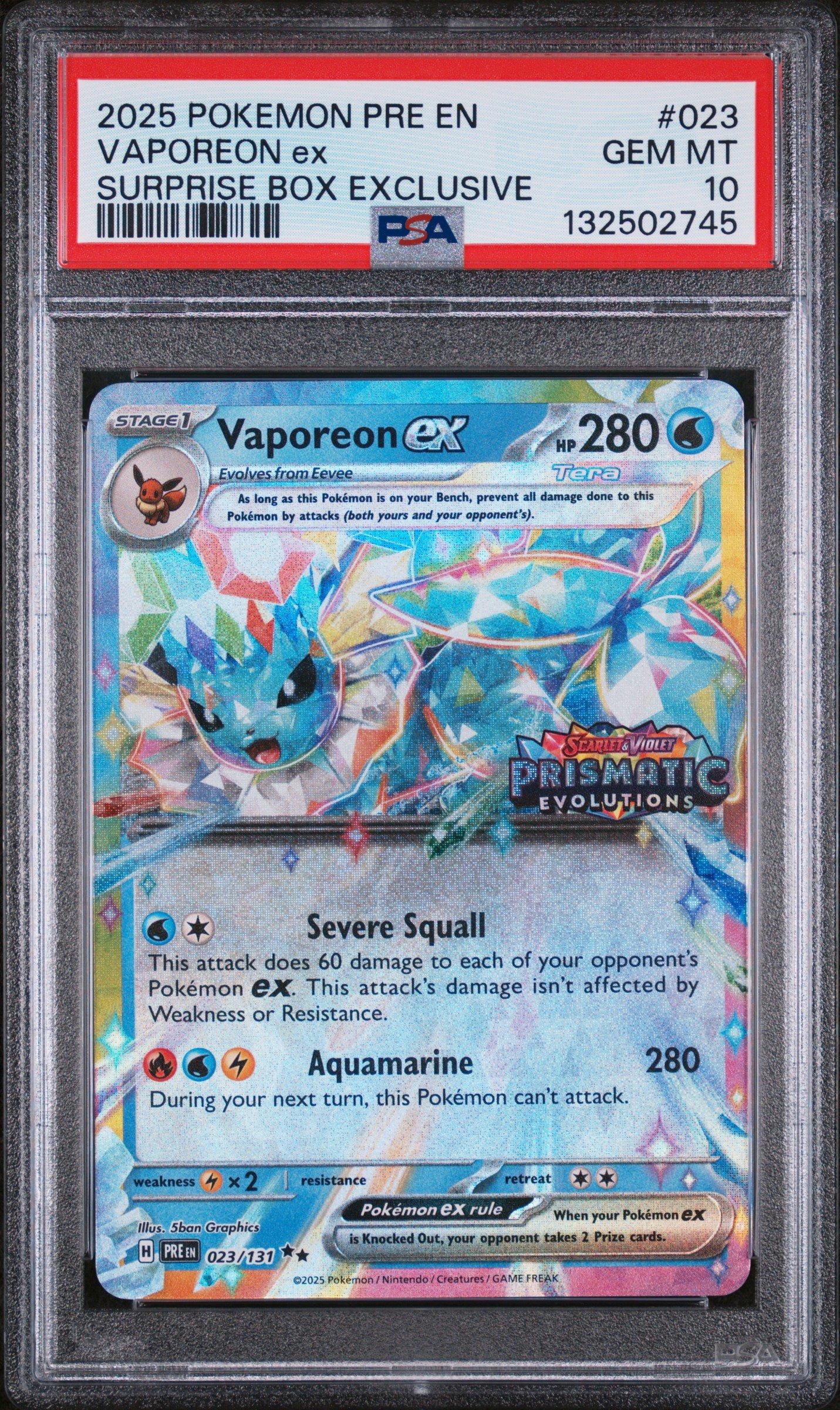 2025 Pokemon Pre En-prismatic Evolutions 023 Vaporeon Ex Surprise