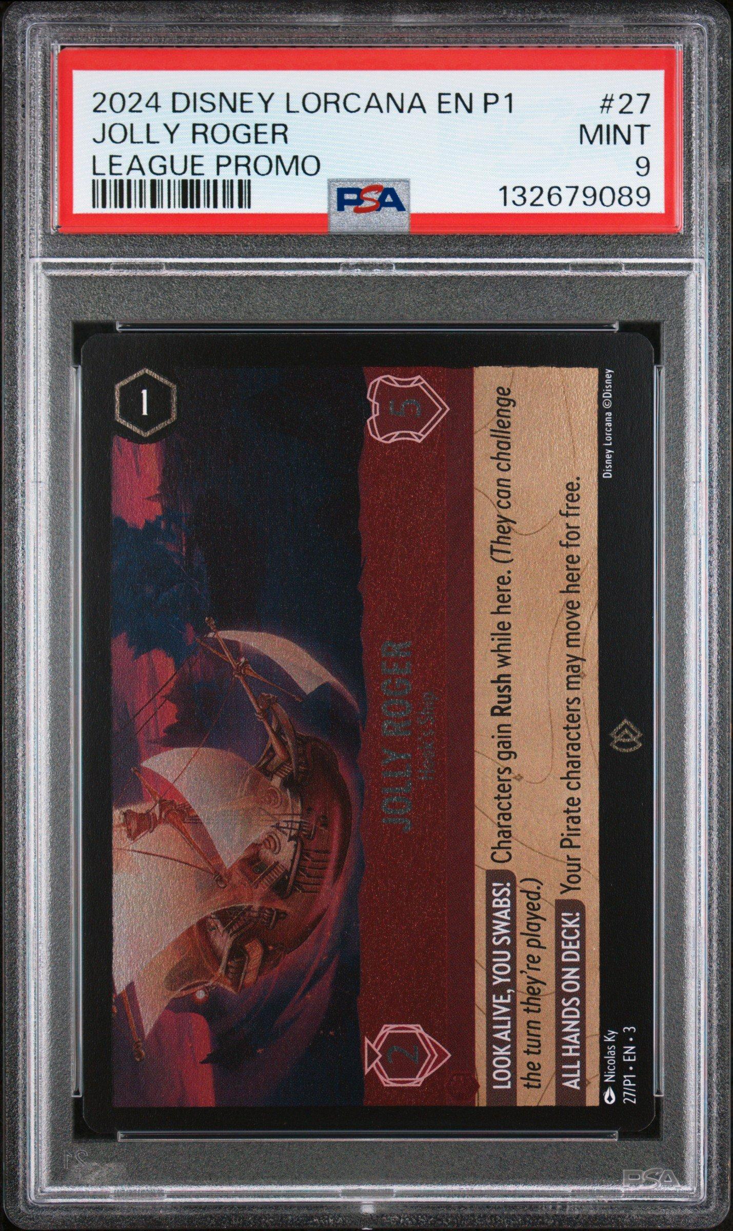 2024 Disney Lorcana En P1-promo 27 Jolly Roger - Hook's Ship League Promo PSA 9