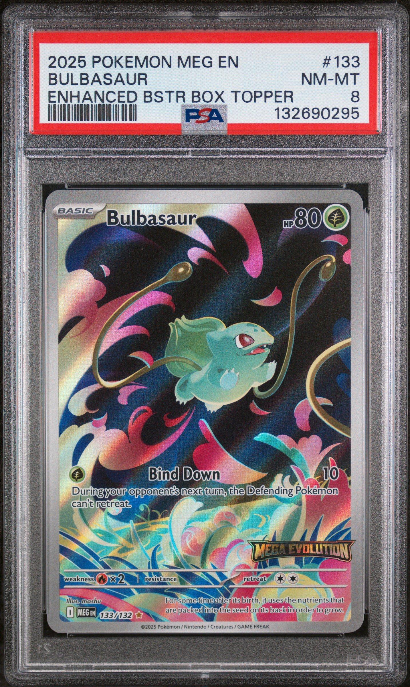 2025 Pokemon Meg En-mega Evolution 133 Bulbasaur Enhanced Booster Box Topper PSA