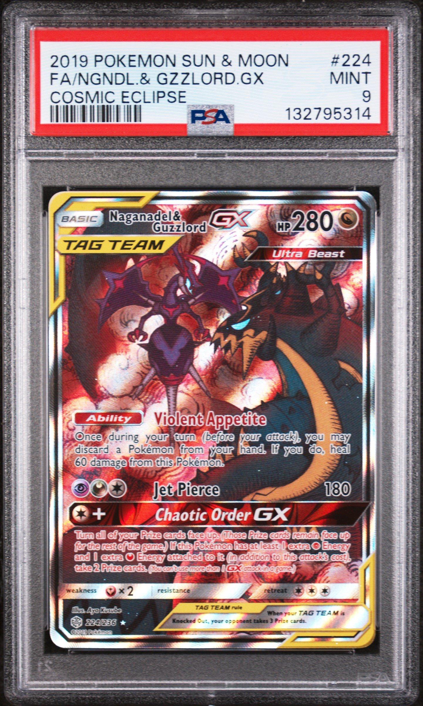 2019 Pokemon Sun & Moon Cosmic Eclipse 224 Full Art/naganadel & Guzzlord Gx  PSA 9 Graded Card | GameStop
