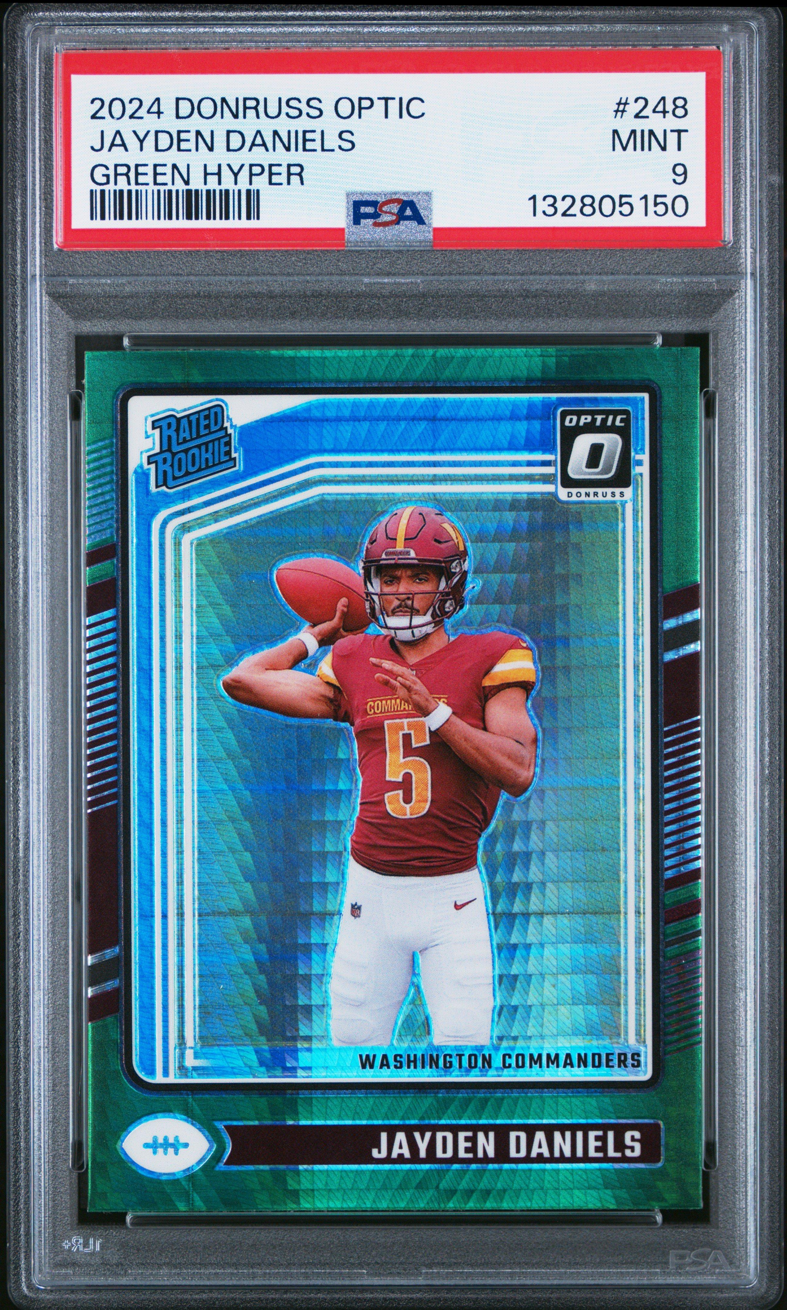 2024 Panini Donruss Optic 248 Jayden Daniels Green Hyper PSA 9