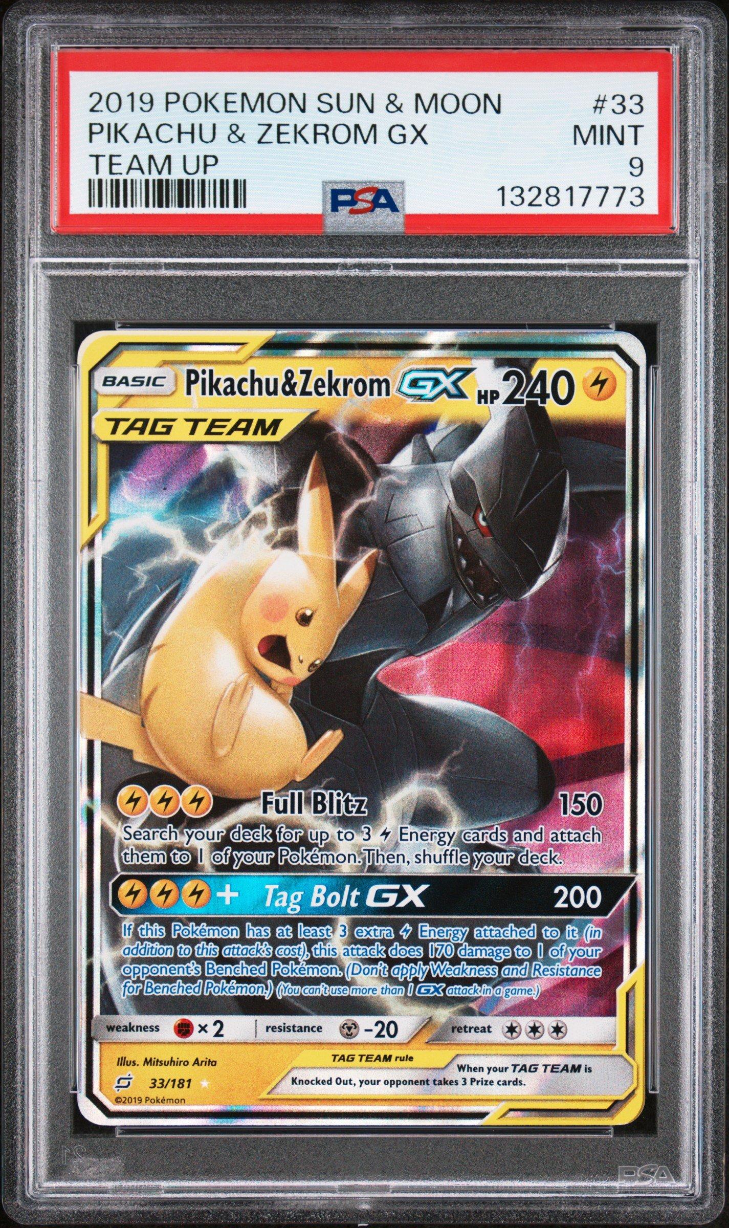 2019 Pokemon Sun & Moon Team Up 33 Pikachu & Zekrom Gx PSA 9