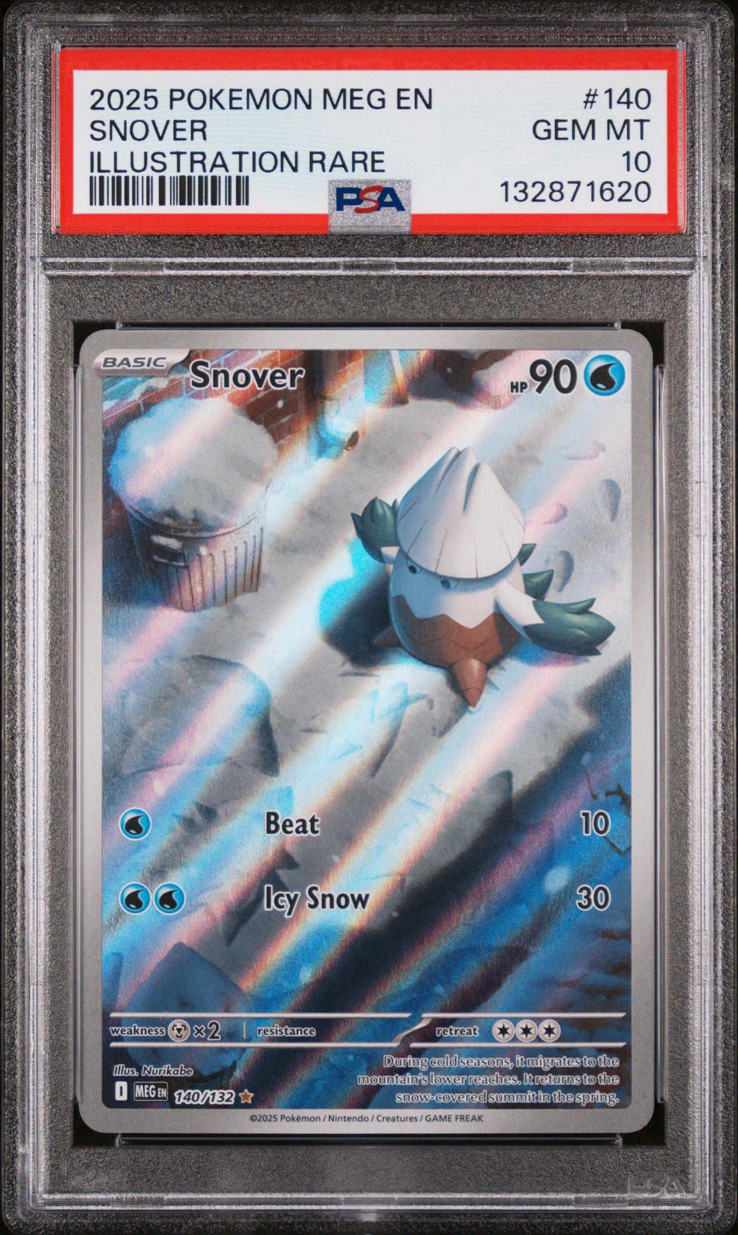 pokemon card snover 2025 Pokemon Meg En-mega Evolution 140 Snover Illustration Rare PSA 10