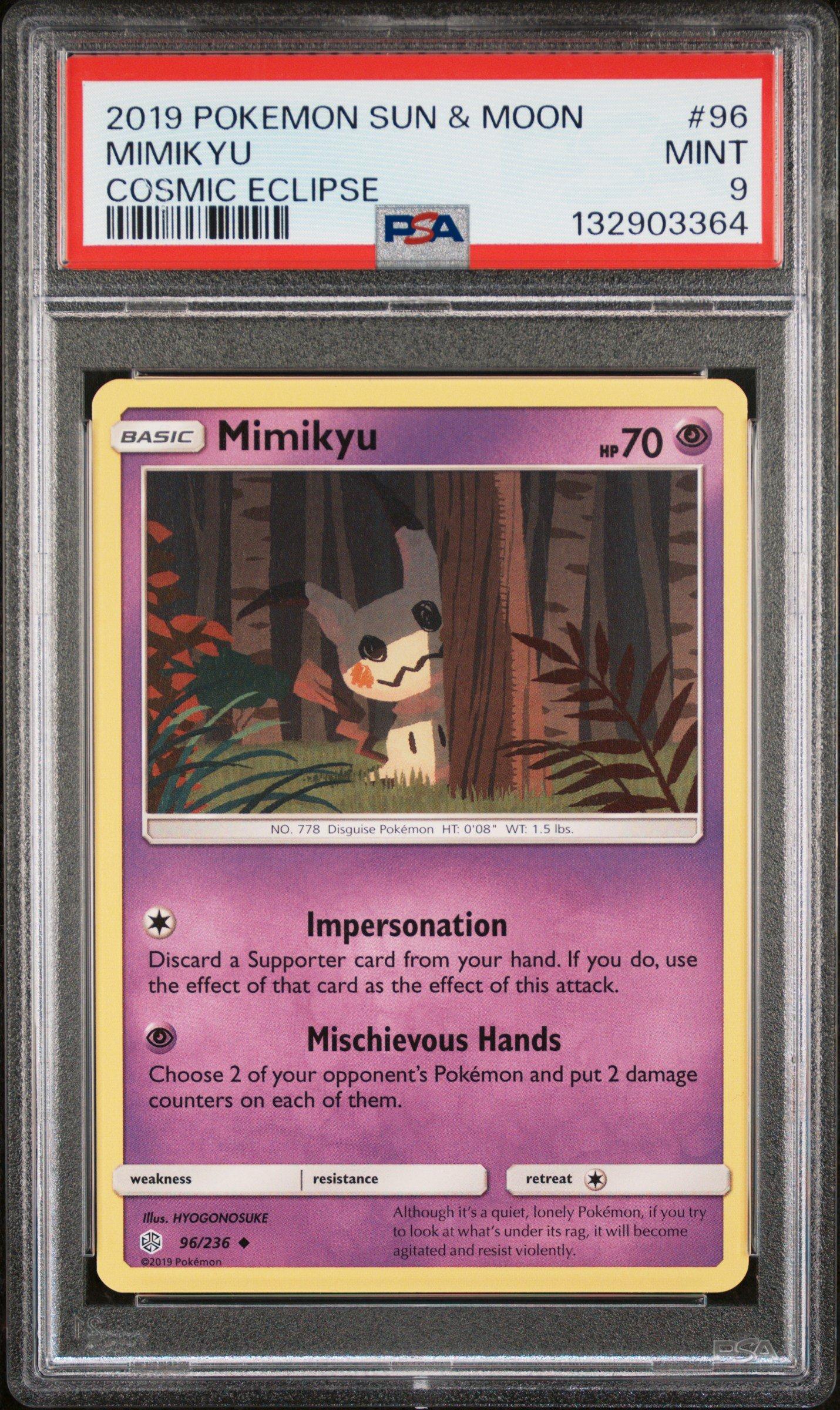 2019 Pokemon Sun & Moon Cosmic Eclipse 96 Mimikyu PSA 9 Graded