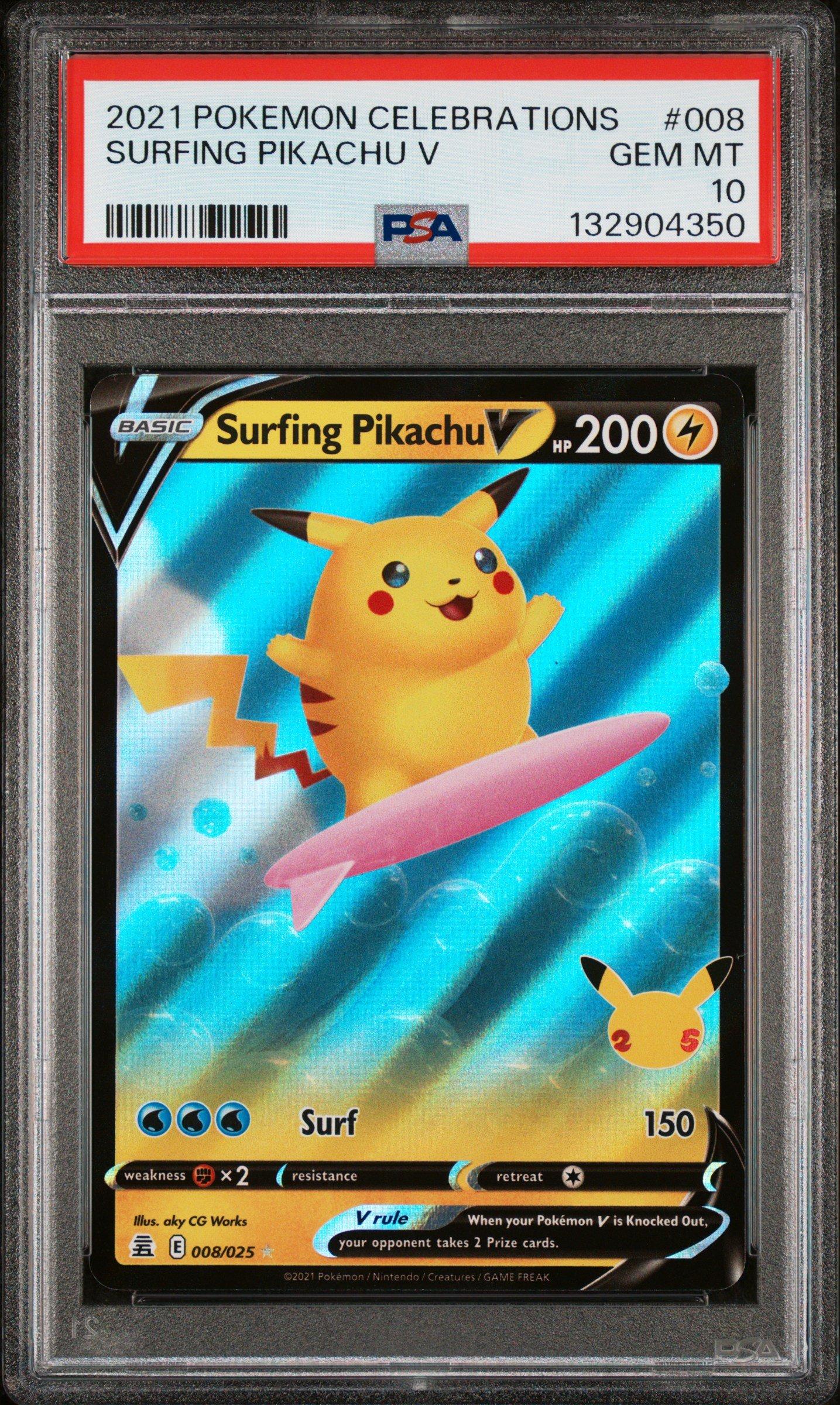2021 Pokemon Celebrations 008 Surfing Pikachu V PSA 10 Graded Card