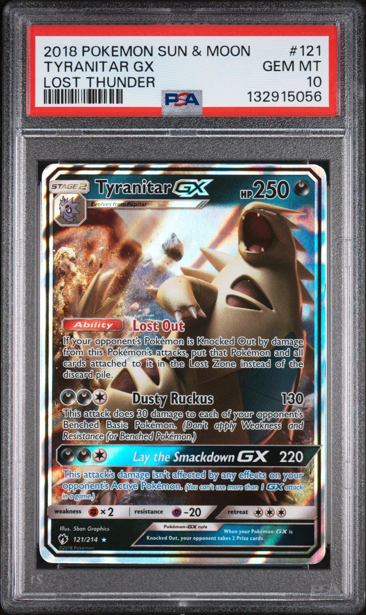 2018 Pokemon Sun & Moon Lost Thunder 121 Tyranitar Gx PSA 10