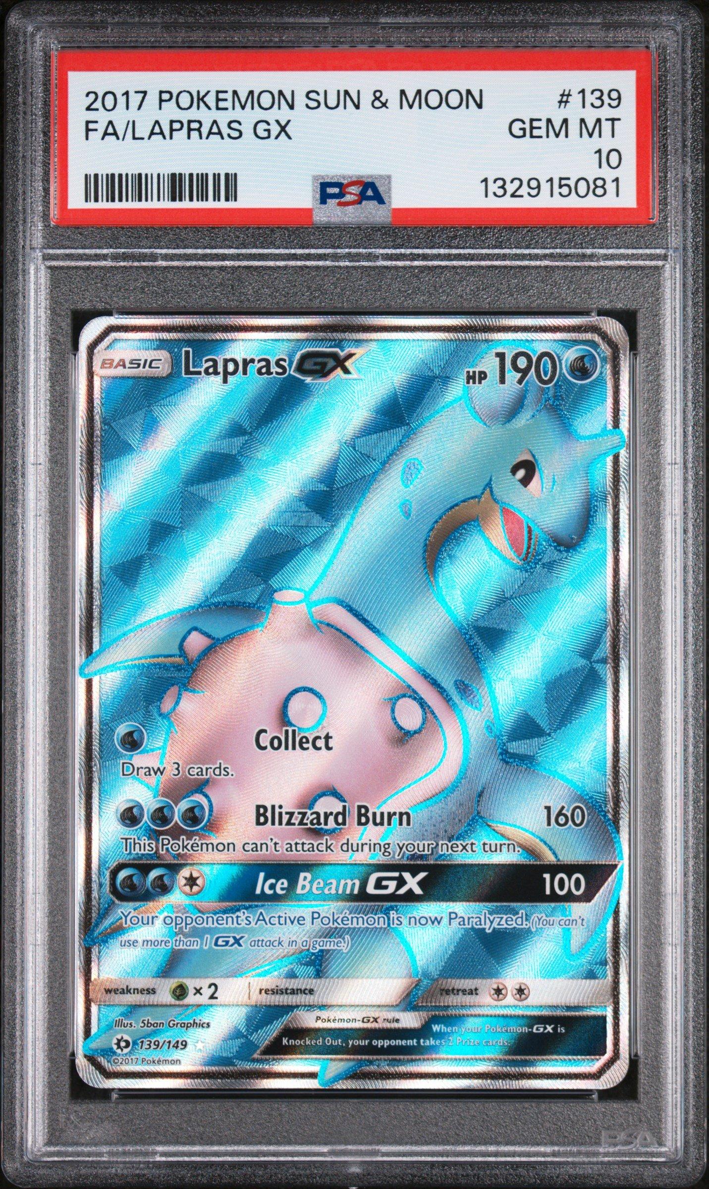 2017 Pokemon Sun & Moon 139 Full Art/lapras Gx PSA 10 Graded Card