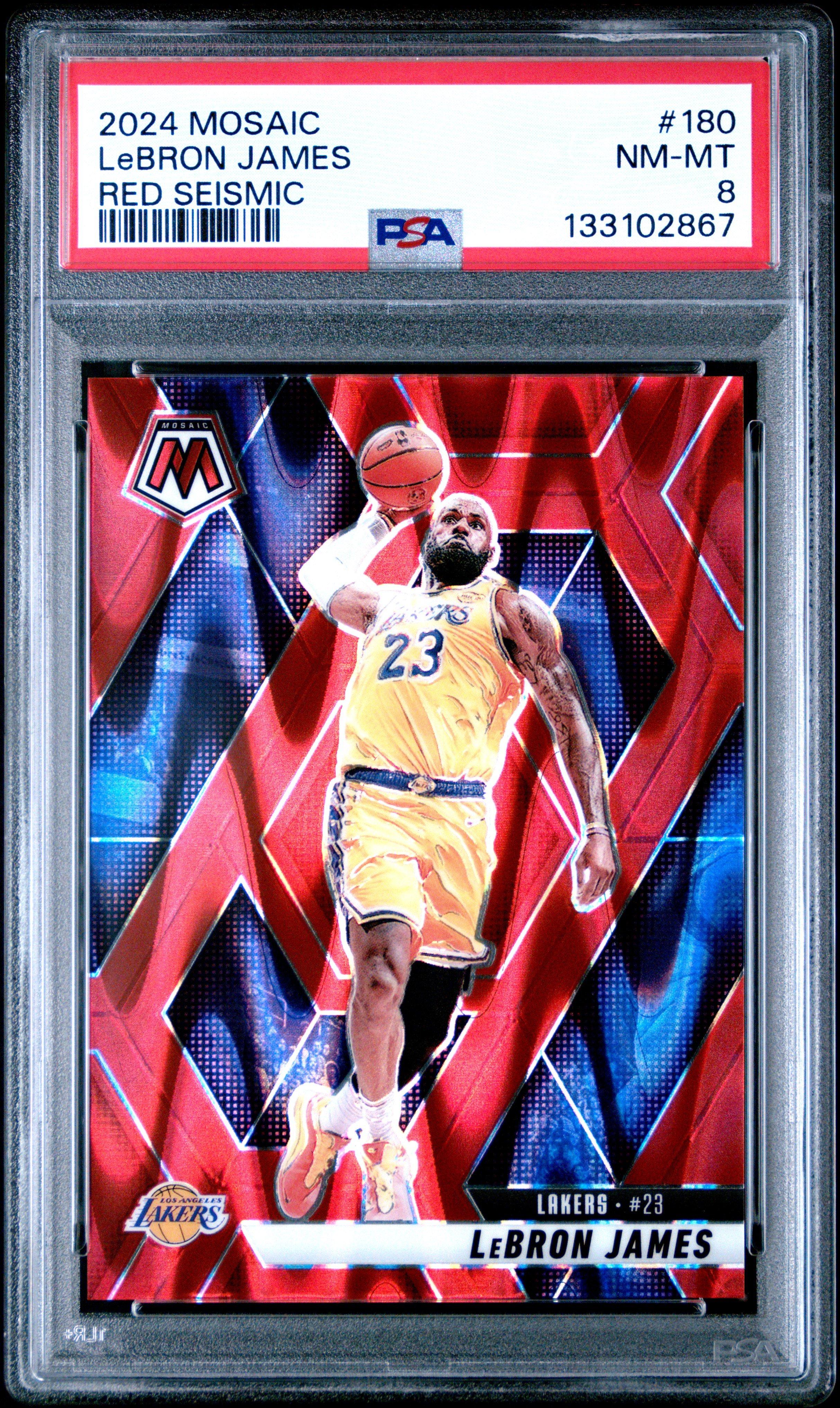 2024 Panini Mosaic 180 Lebron James Red Seismic PSA 8 Graded Card