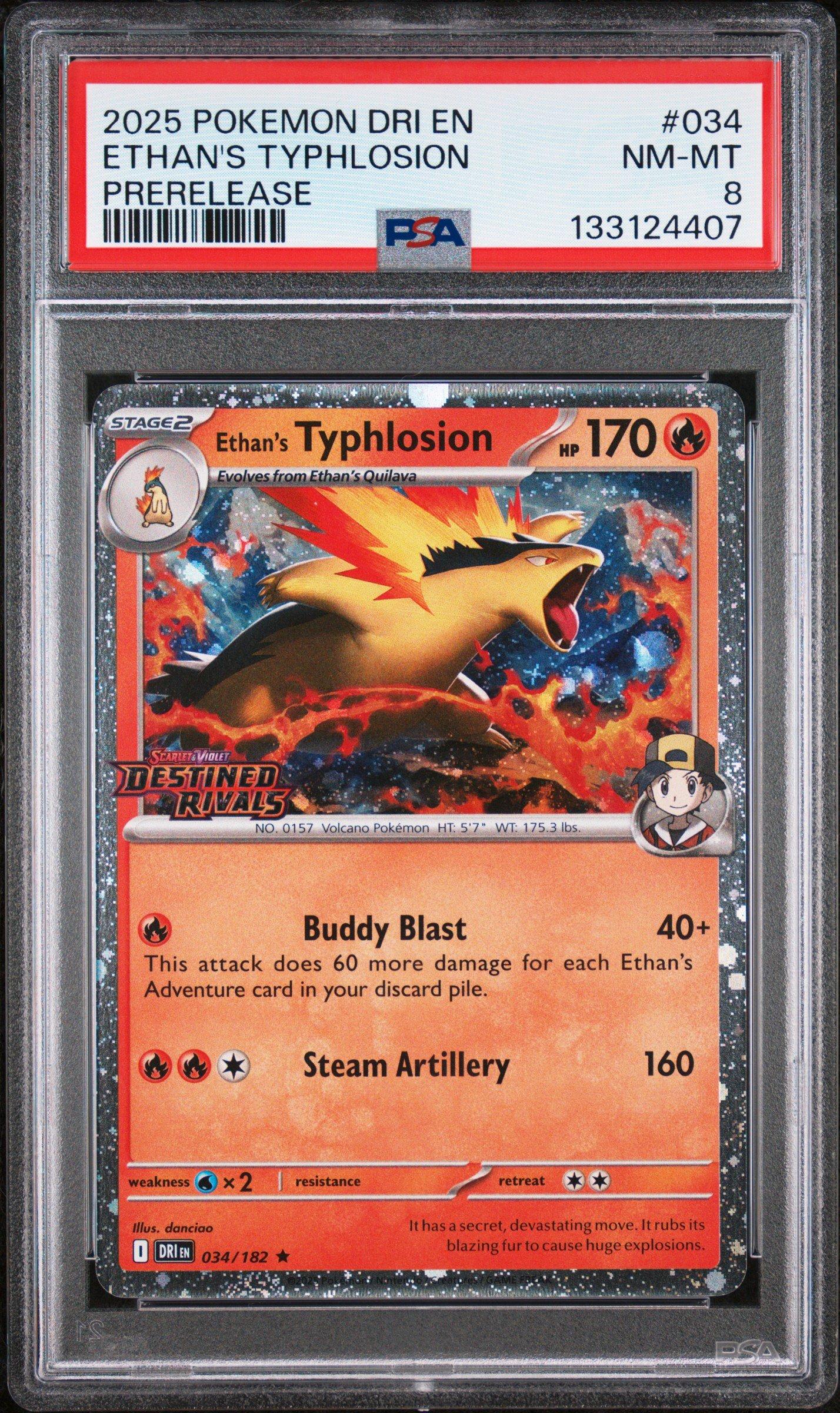 2025 Pokemon Dri En-destined Rivals 034 Ethan's Typhlosion Prerelease PSA 8