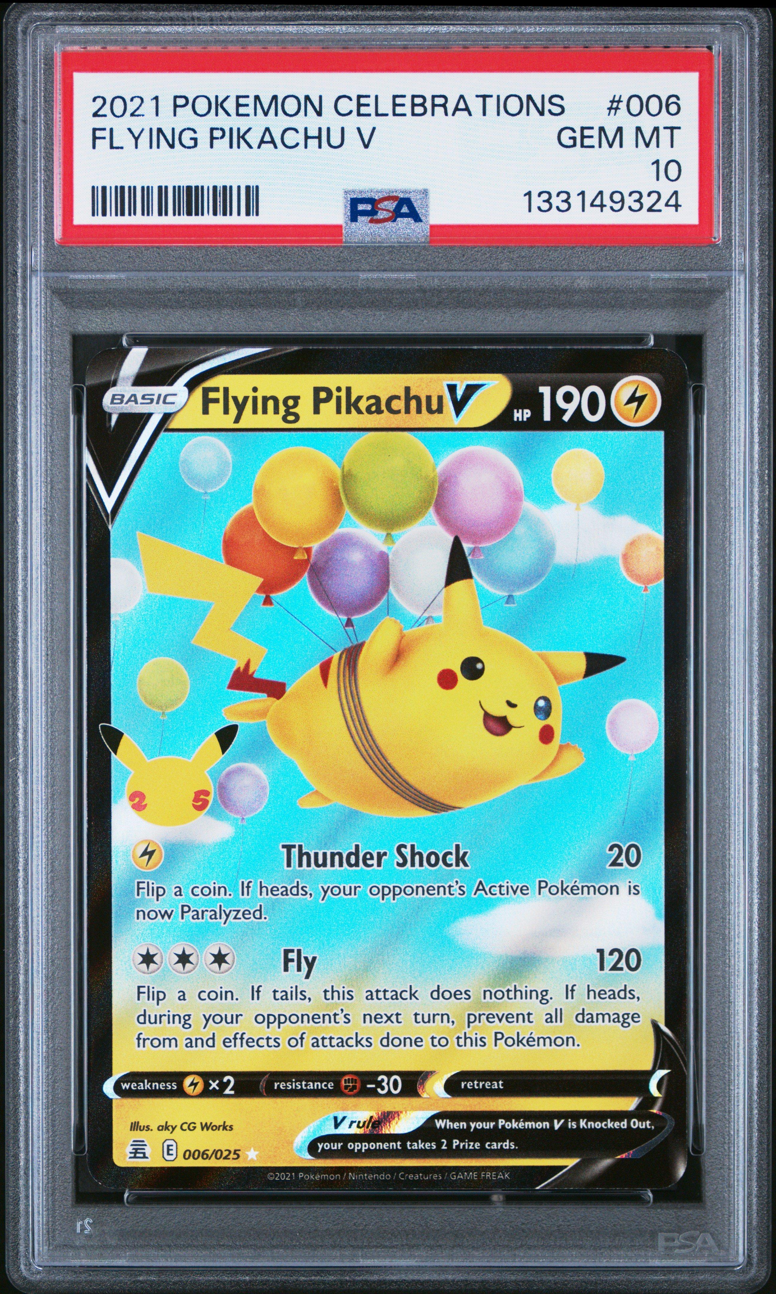 2021 Pokemon Celebrations 006 Flying Pikachu V PSA 10 Graded Card