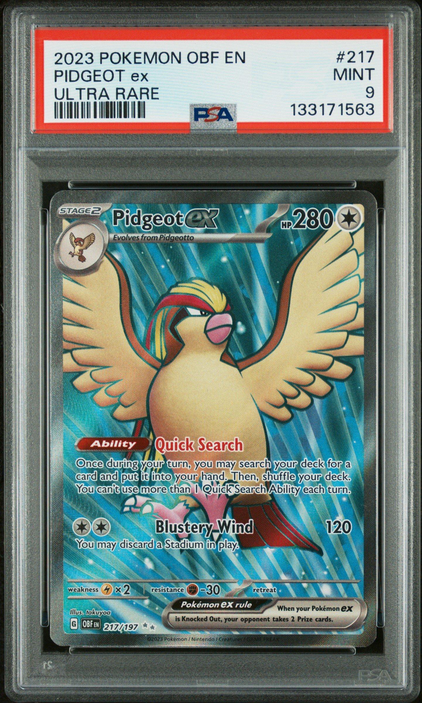 2023 Pokemon Obf En-obsidian Flames 217 Pidgeot Ex Ultra Rare PSA