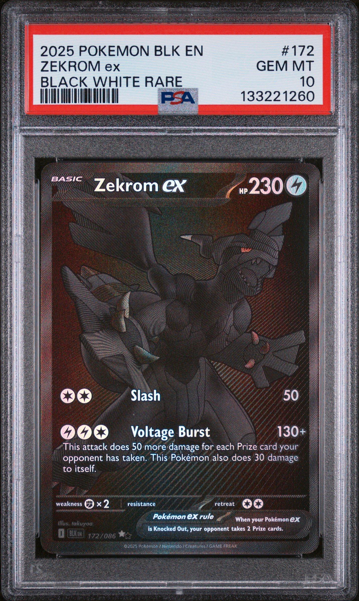 2025 Pokemon Blk En-black Bolt 172 Zekrom Ex Black White Rare PSA