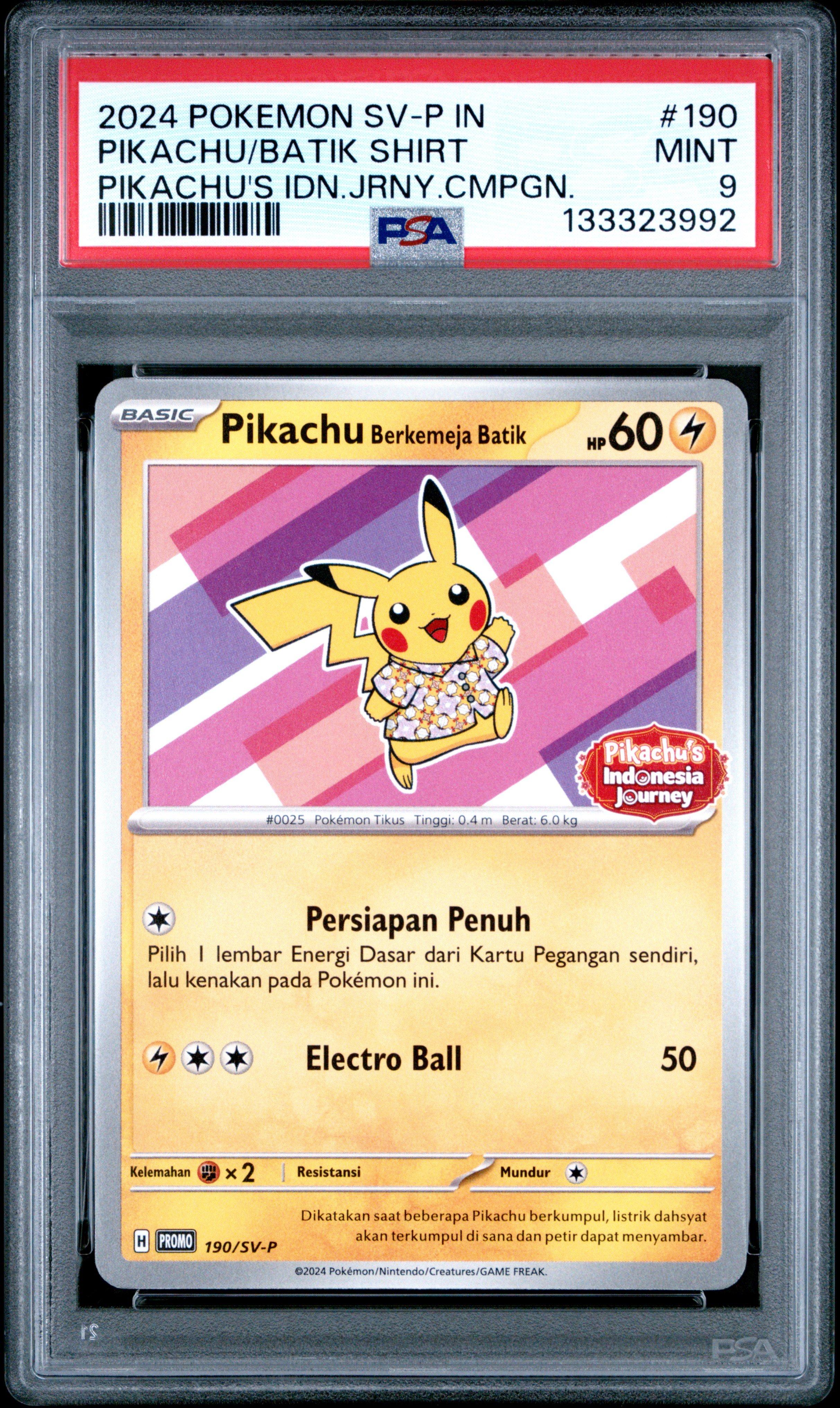 PSA10 Pikachu/Batik #190 バティックシャツピカチュウ 2024 Pokemon Indonesian Sv-p Promo 190 Pikachu In Batik Shirt
