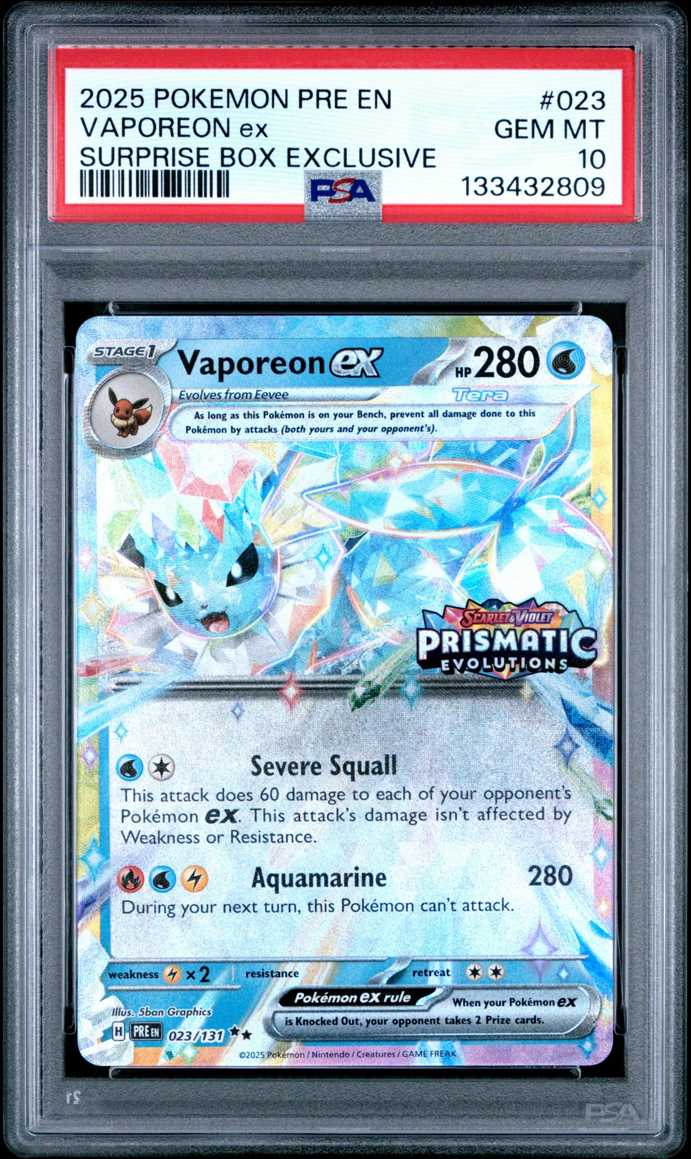 2025 Pokemon Pre En-prismatic Evolutions 023 Vaporeon Ex Surprise