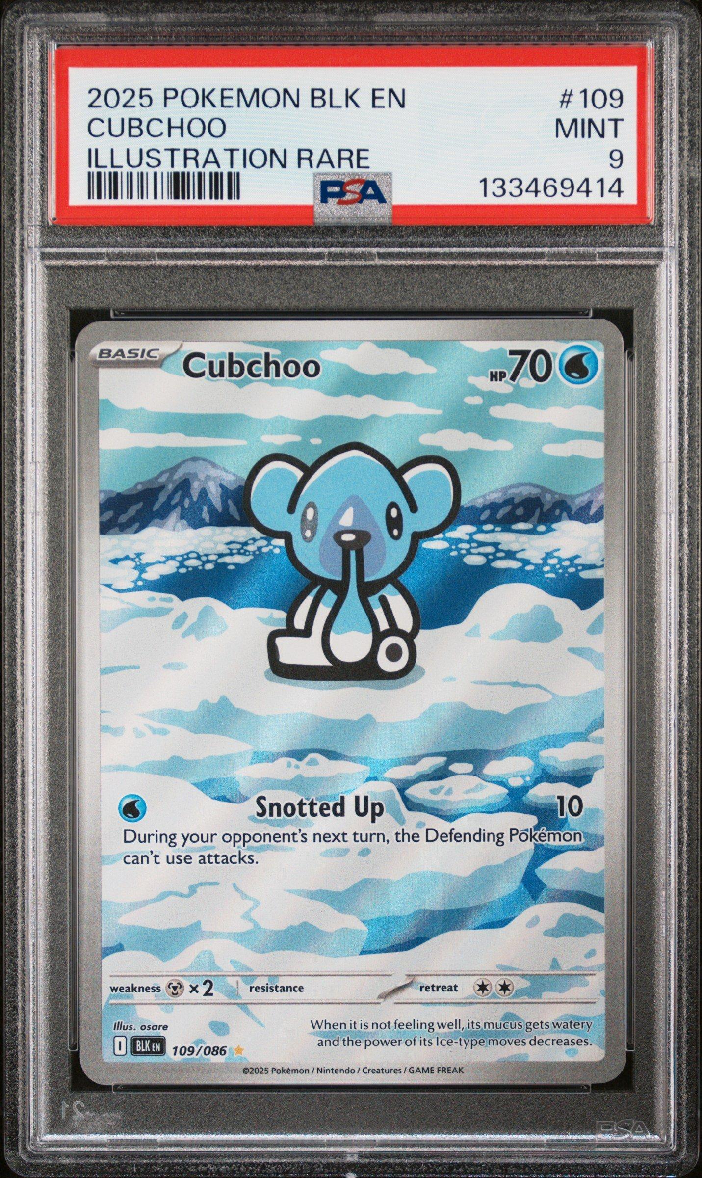 2025 Pokemon Blk En-black Bolt 109 Cubchoo Illustration Rare PSA 9