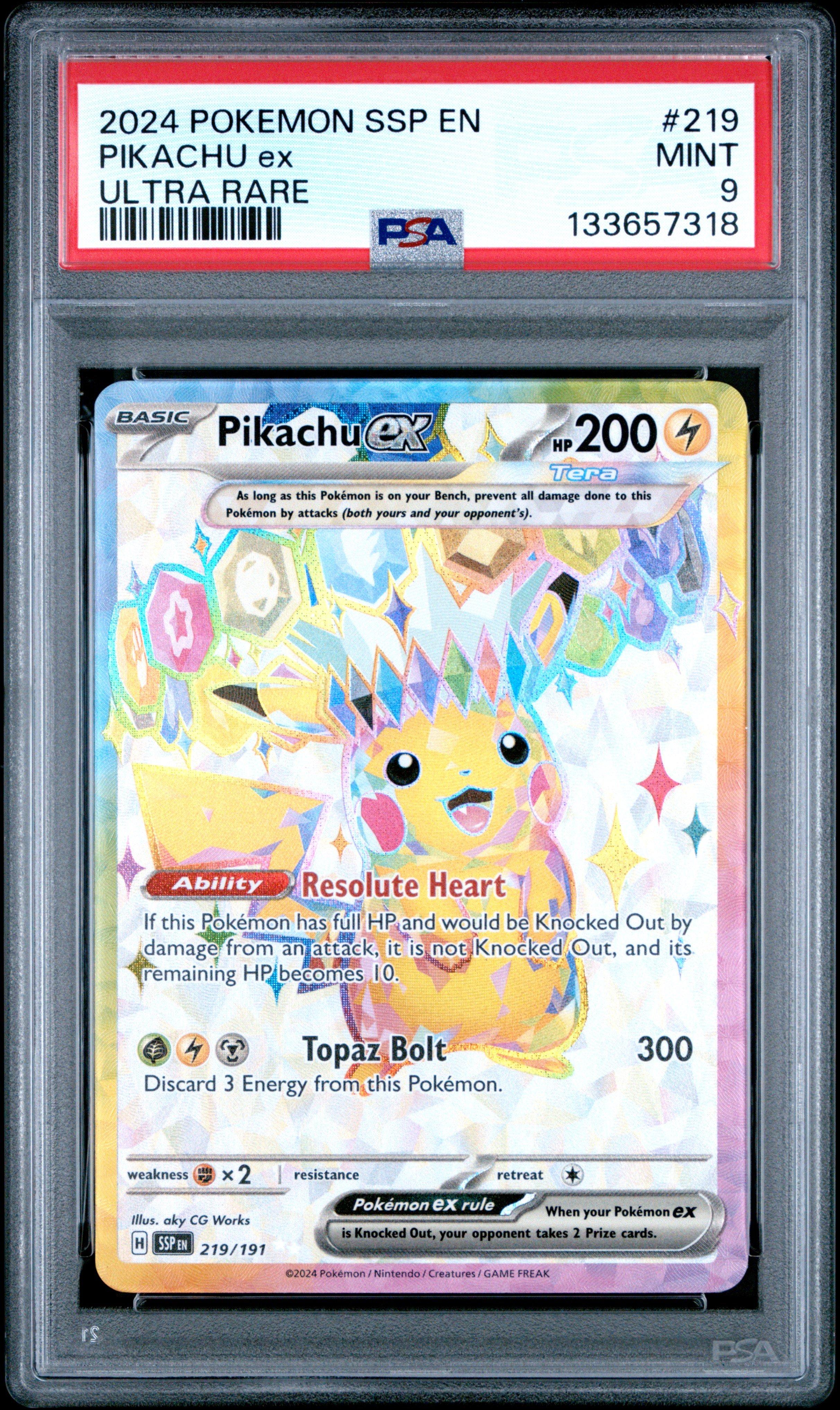 2024 ピカチュウ ex PSA9 ULTRA RARE 2024 Pokemon Ssp En-surging Sparks 219 Pikachu Ex Ultra Rare PSA 9