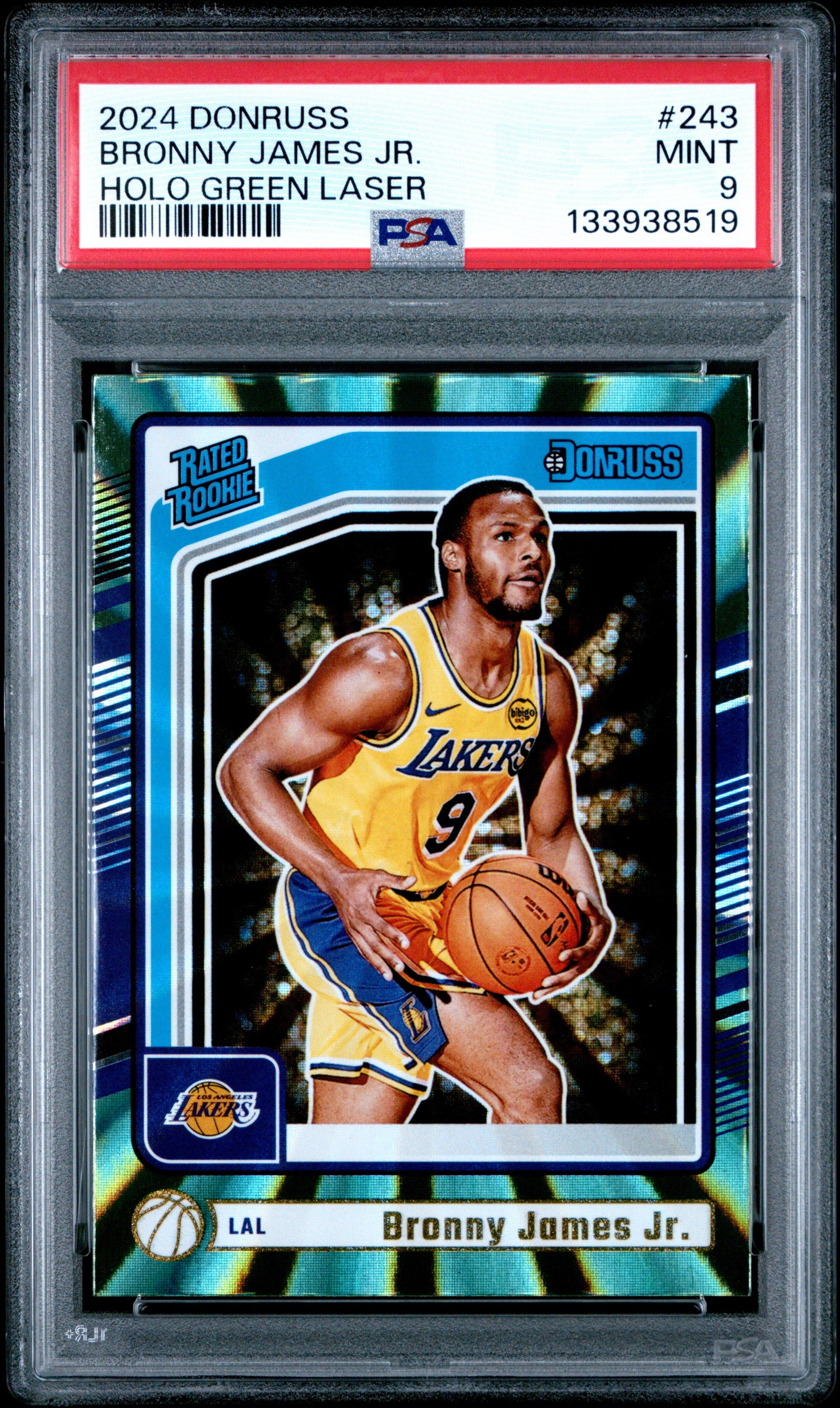 2024 Panini Donruss 243 Bronny James Jr. Holo Green Laser PSA 9