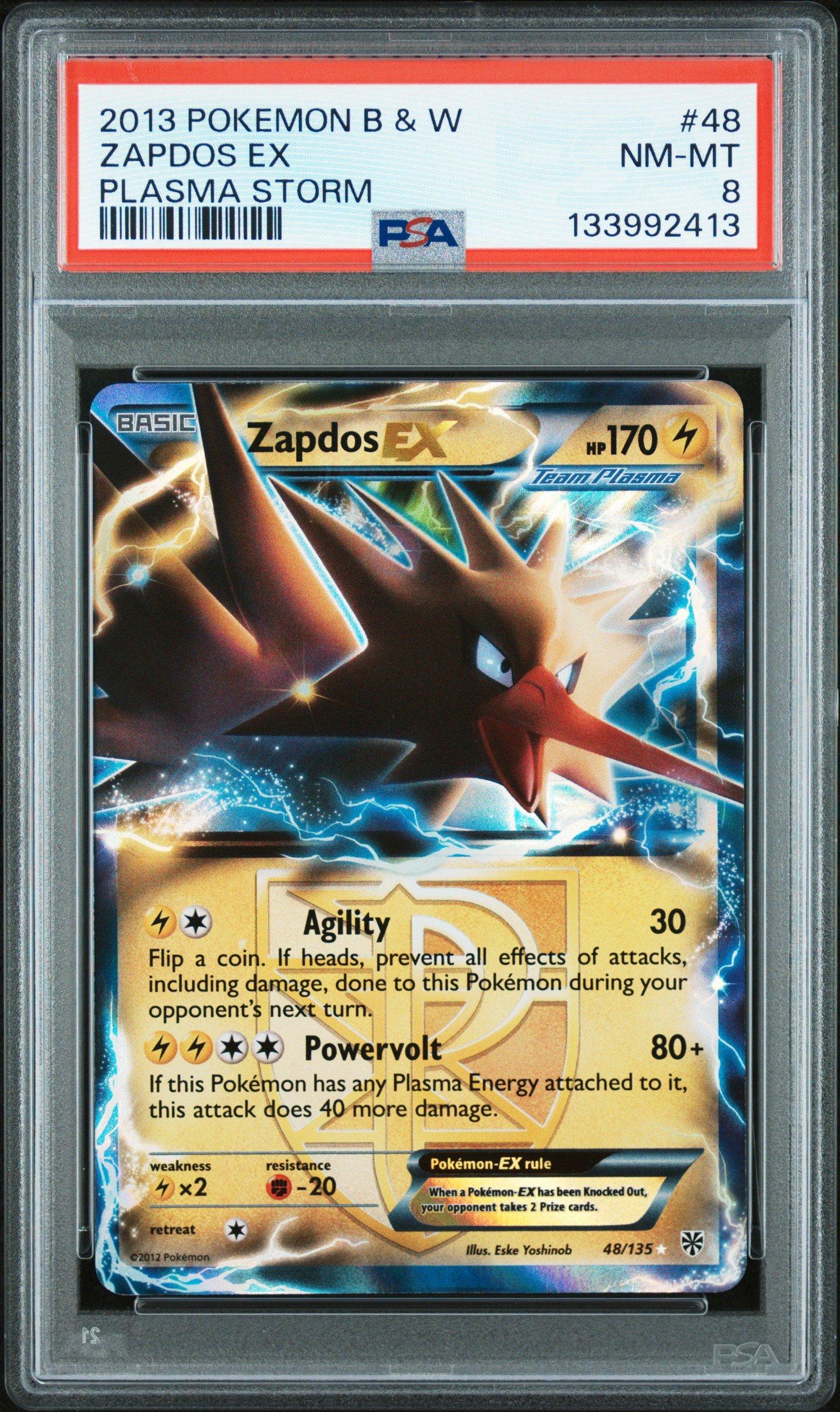 2013 Pokemon Black & White Plasma Storm 48 Zapdos Ex PSA 8 Graded