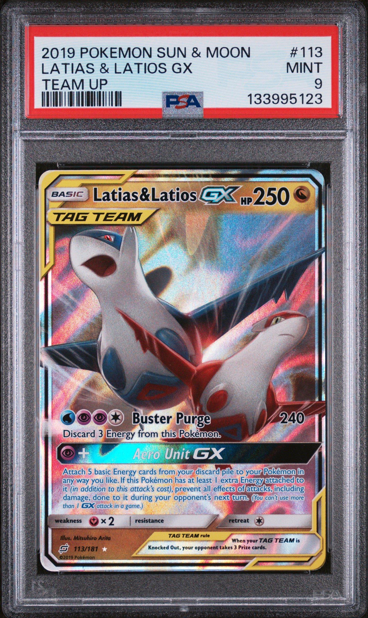 2019 Pokemon Sun & Moon Team Up 113 Latias & Latios Gx PSA 9