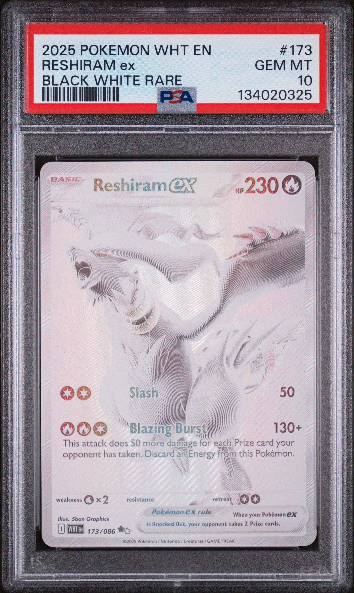 2025 Pokemon Wht En-white Flare 173 Reshiram Ex Black White Rare