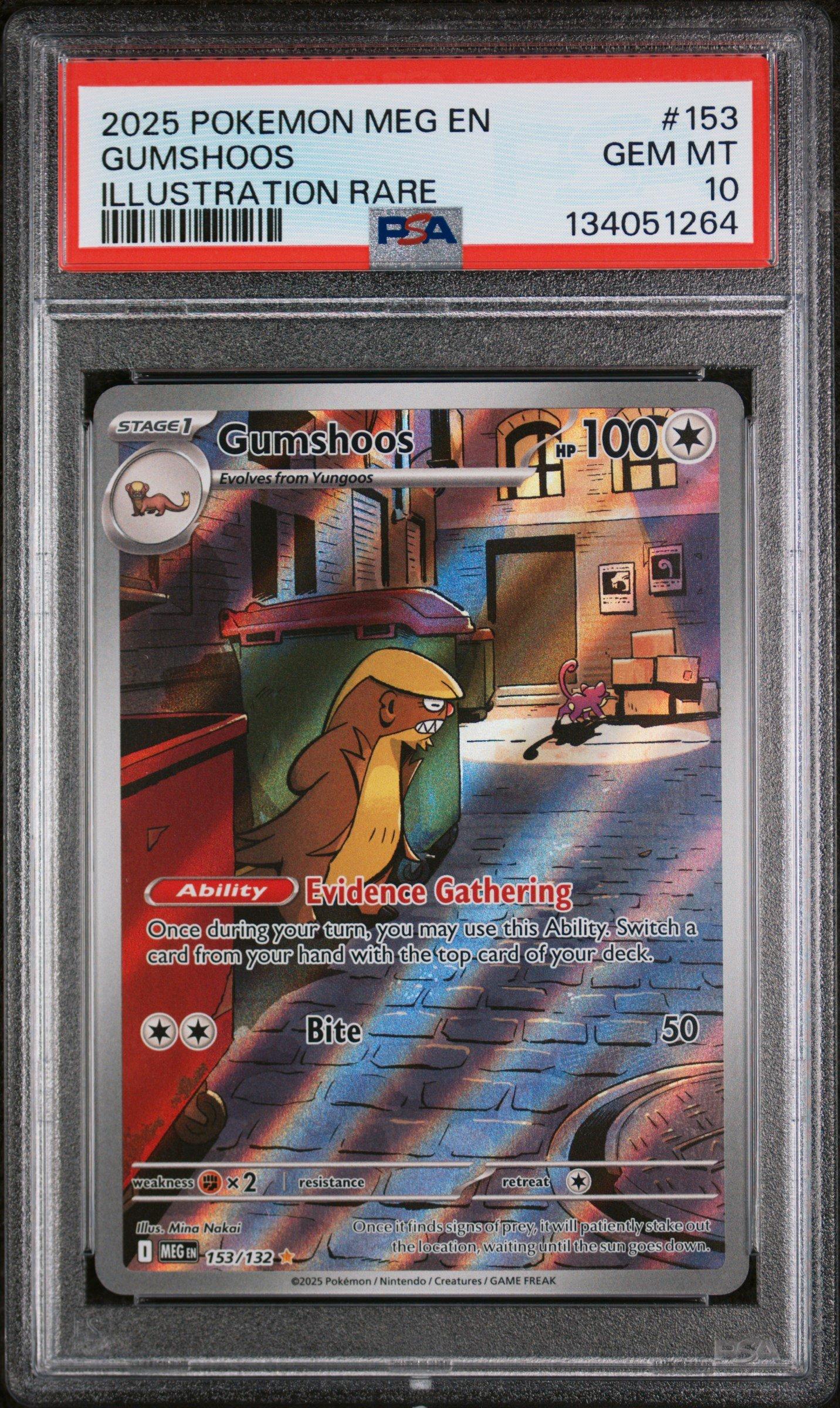 gumshoos pokemon card 2025 Pokemon Meg En-mega Evolution 153 Gumshoos Illustration Rare PSA 10