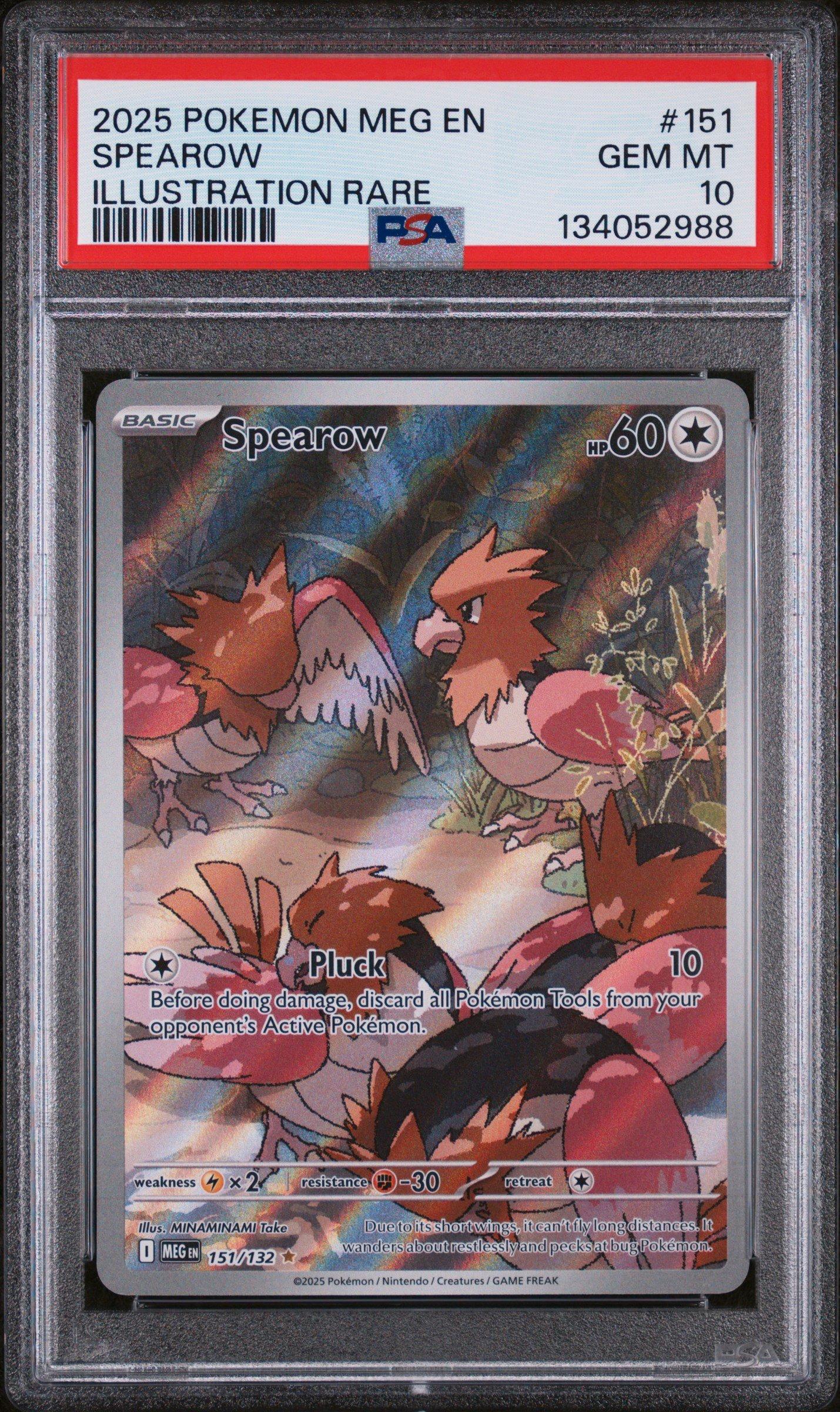 2025 Pokemon Meg En-mega Evolution 151 Spearow Illustration Rare PSA 10