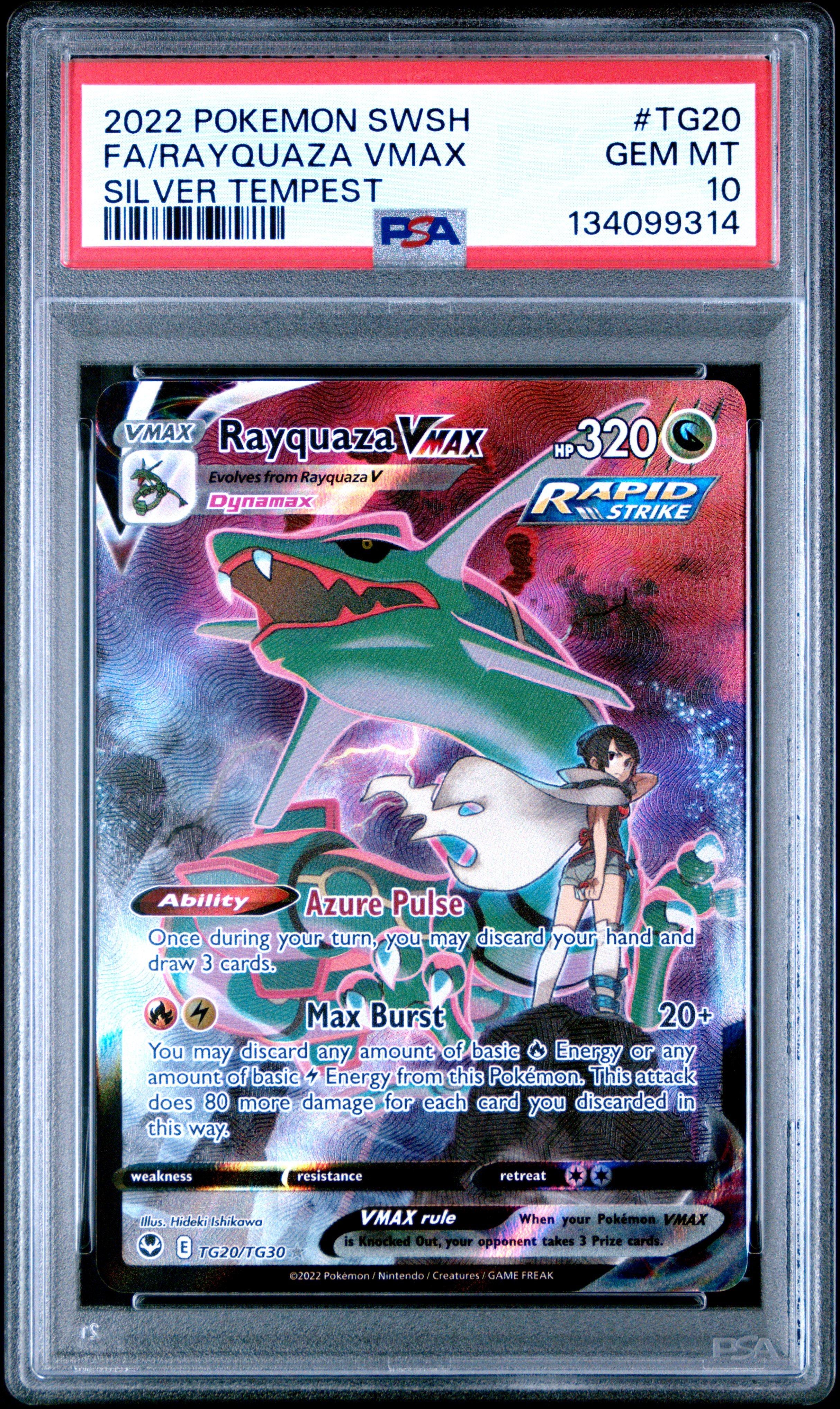 2022 Pokemon Sword & Shield Silver Tempest Tg20 Full Art/rayquaza Vmax PSA  10
