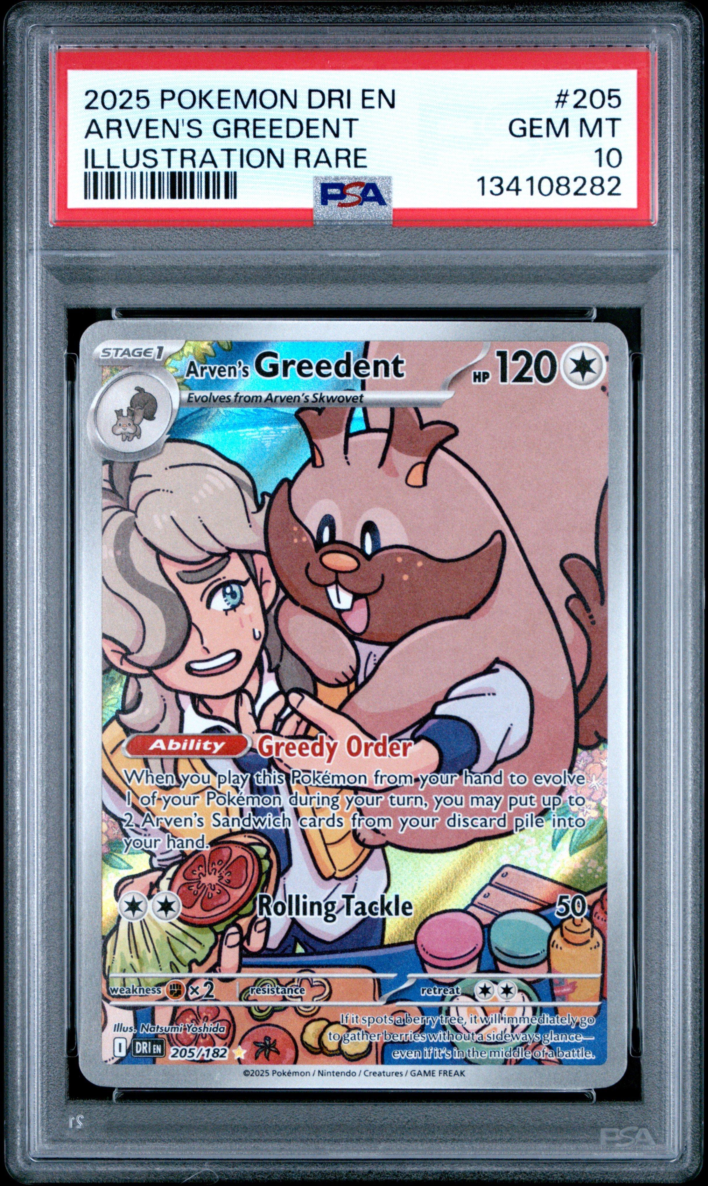2025 Pokemon Dri En-destined Rivals 205 Arven's Greedent Illustration Rare  PSA 10 Graded Card | GameStop