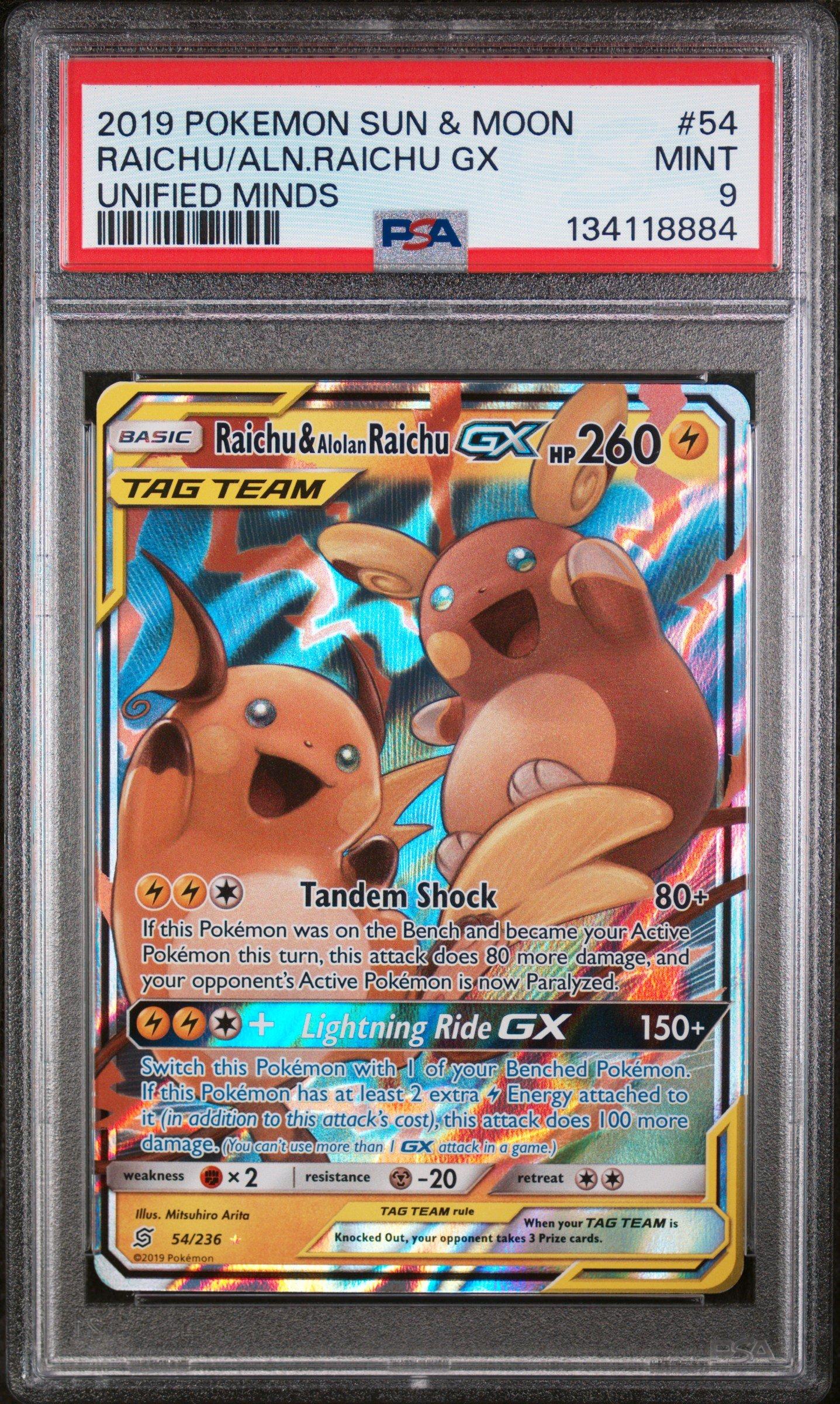 2019 Pokemon Sun & Moon Unified Minds 54 Raichu & Alolan Raichu Gx