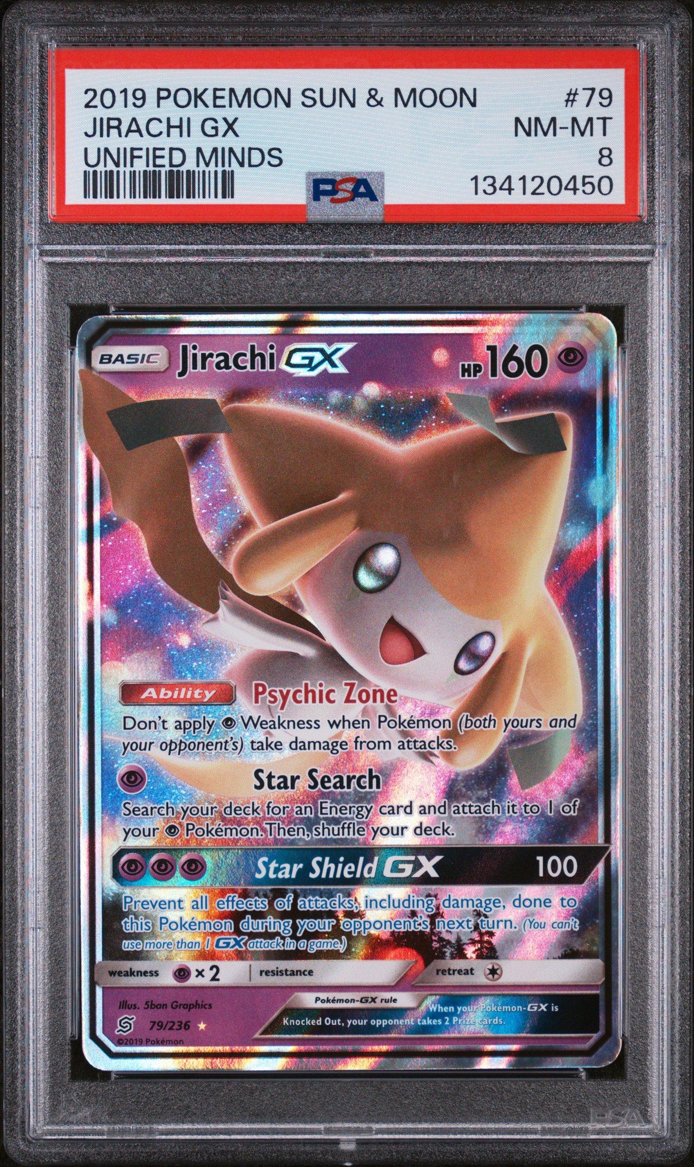 2019 Pokemon Sun & Moon Unified Minds 79 Jirachi Gx PSA 8 Graded