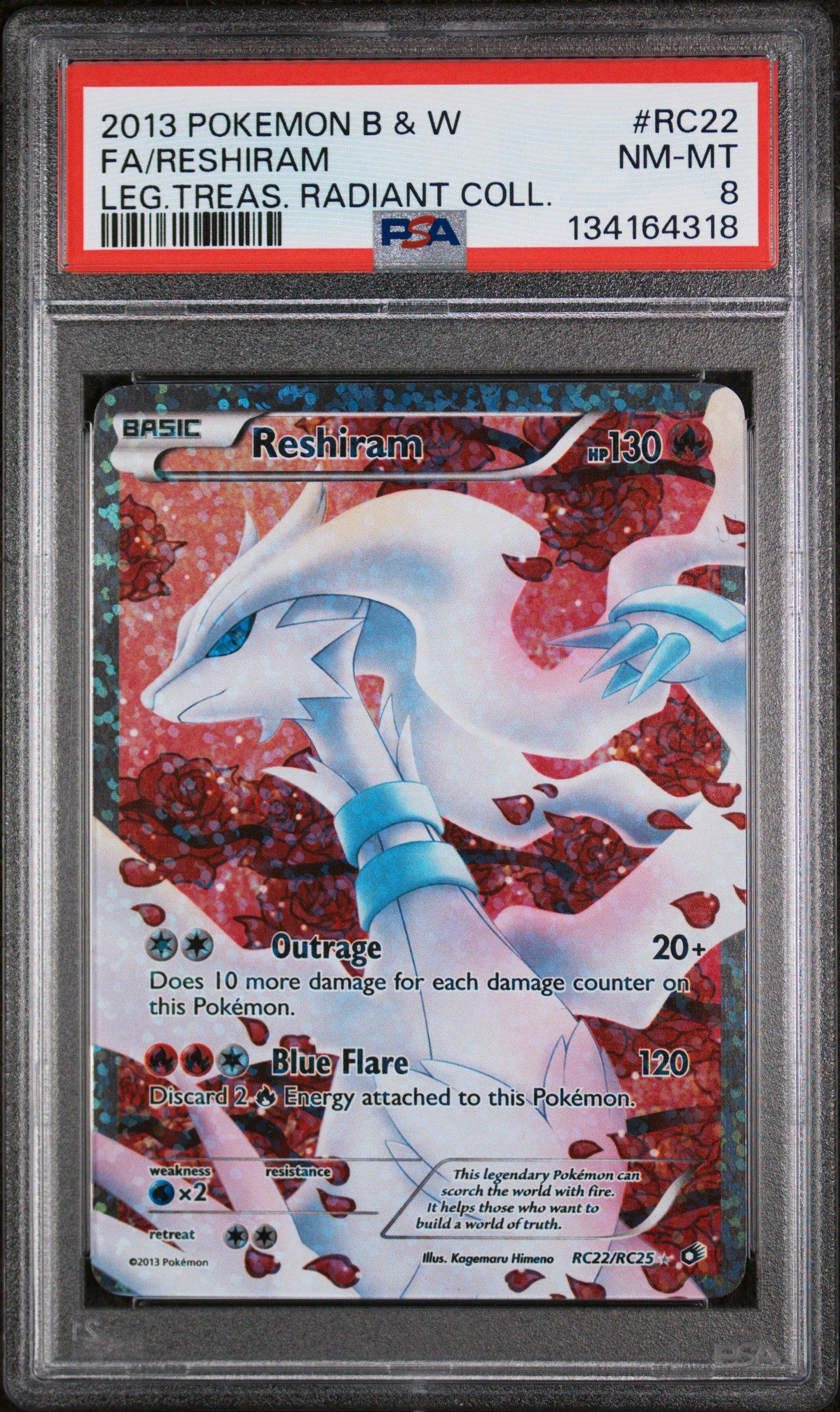 pokemon cards reshiram full art 2013 Pokemon Black & White Legendary Treasures Radiant Collection Rc22 Full  Art/reshiram PSA 8 Graded Card