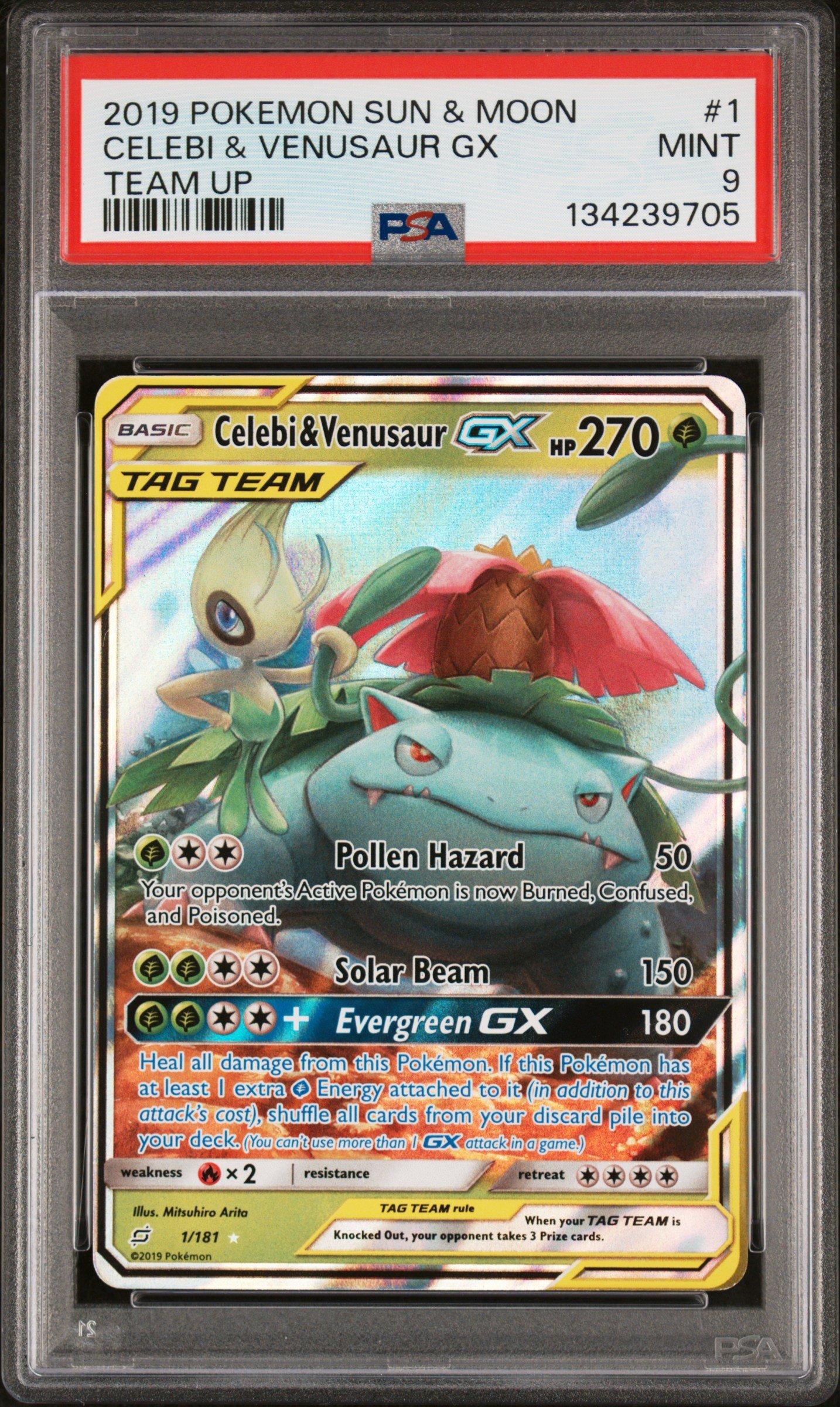 2019 Pokemon Sun & Moon Team Up 1 Celebi & Venusaur Gx PSA 9