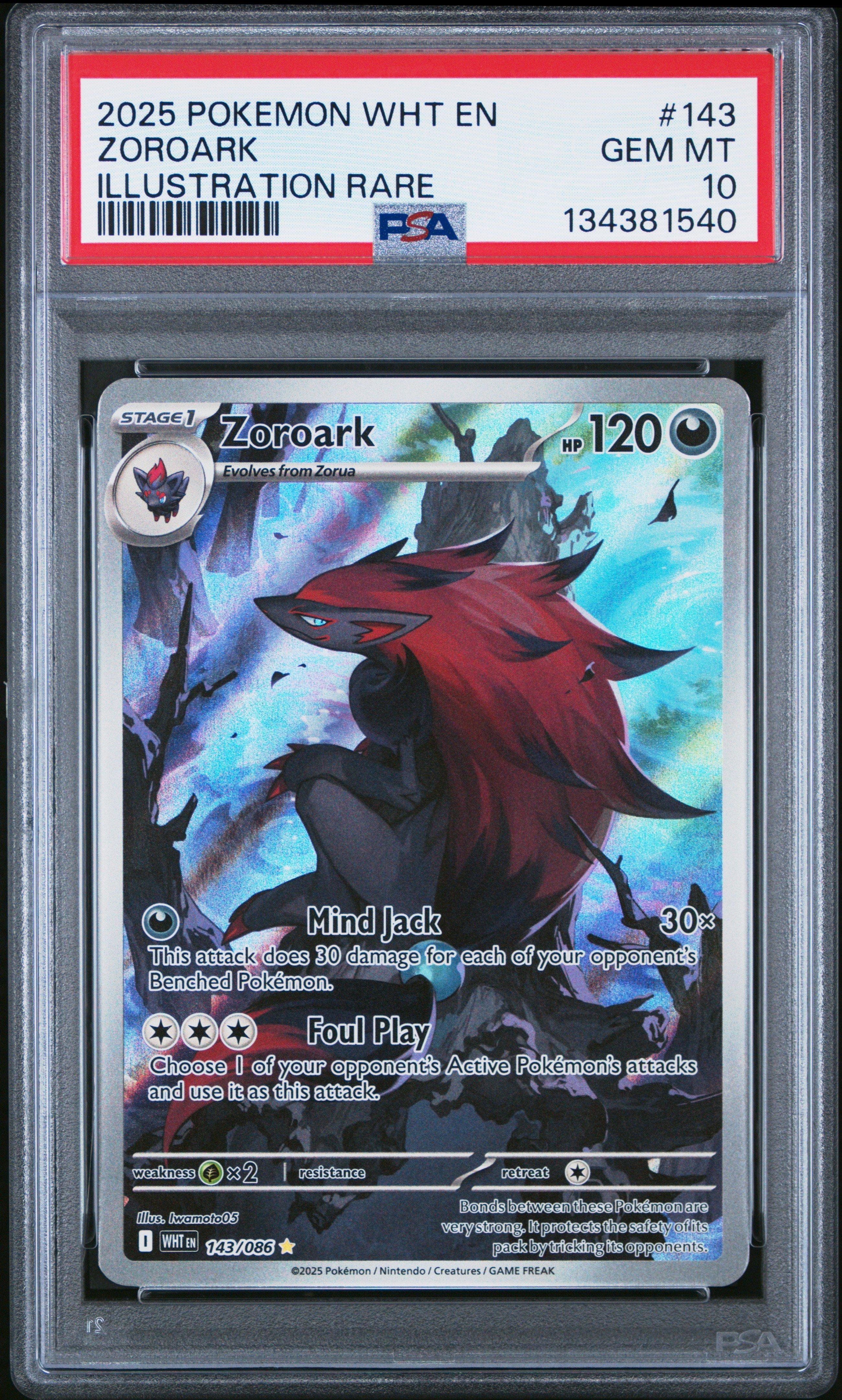 2025 Pokemon Wht En-white Flare 143 Zoroark Illustration Rare PSA