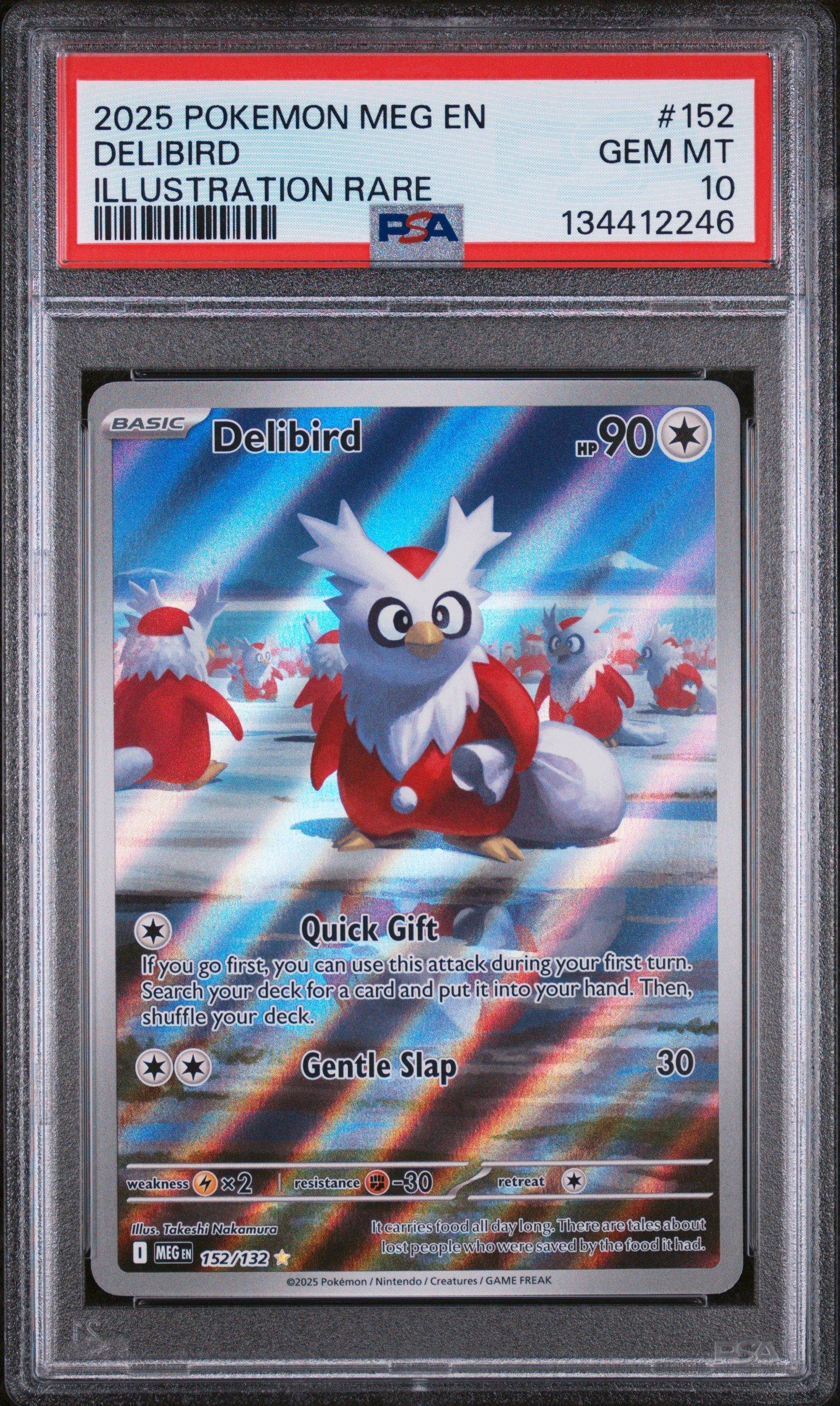 2025 Pokemon Meg En-mega Evolution 152 Delibird Illustration Rare PSA